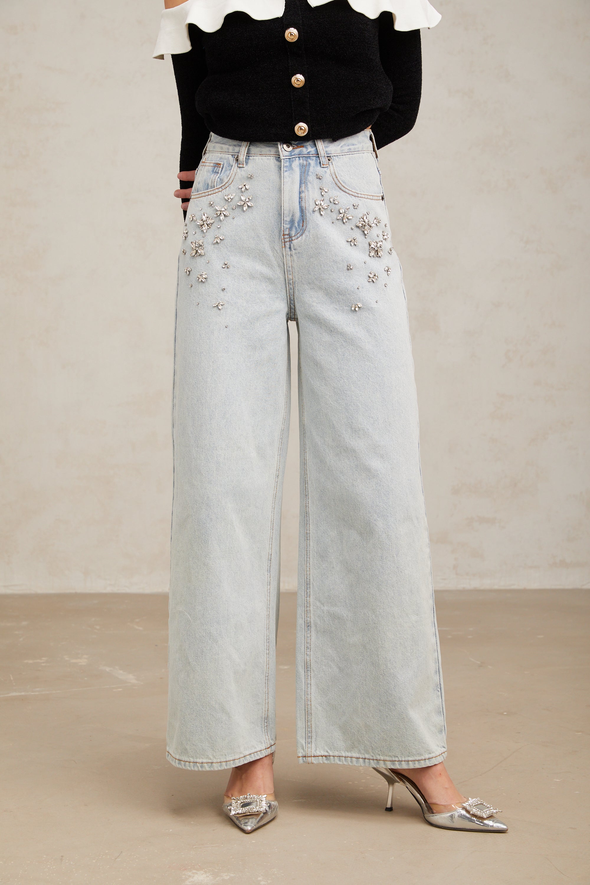 Mélanie light-blue embellished denim jeans