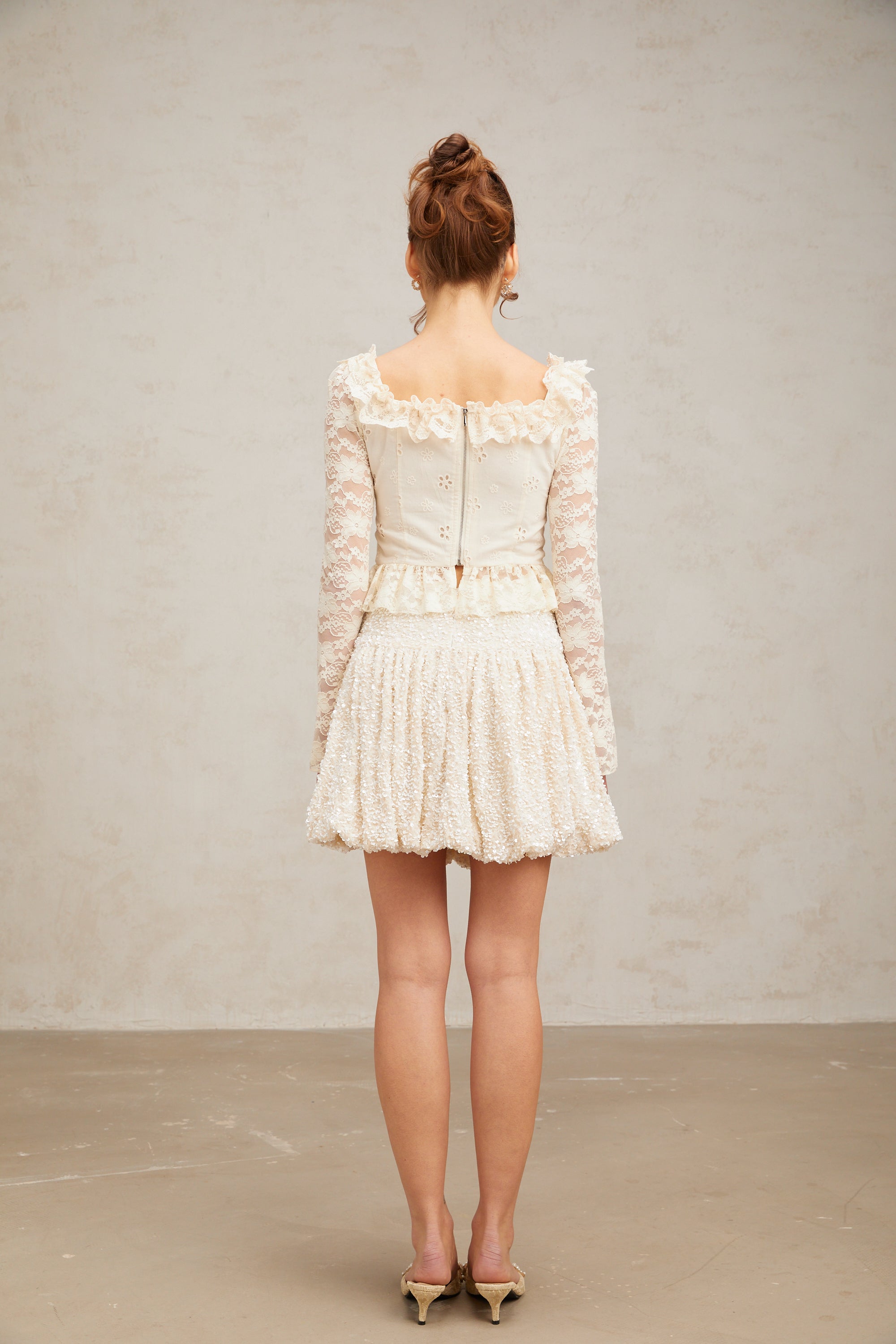 Eugénie off-white floral-lace ruffled blouse