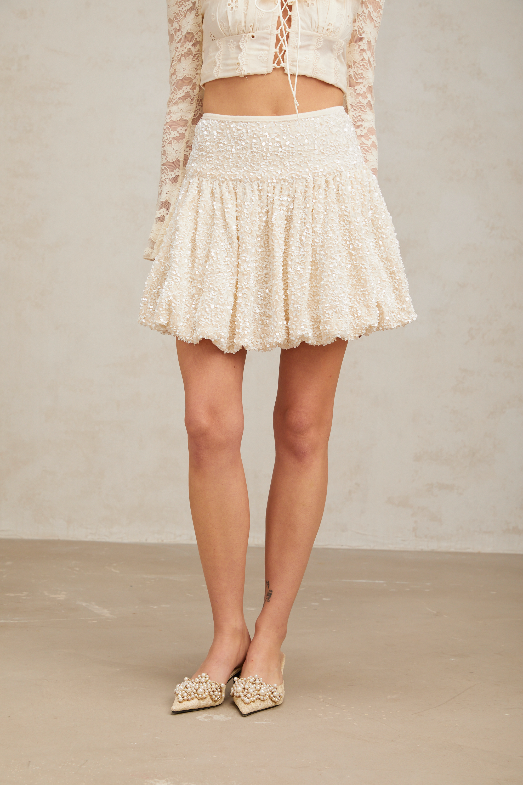 Tiphaine pleated sequined mini skirt