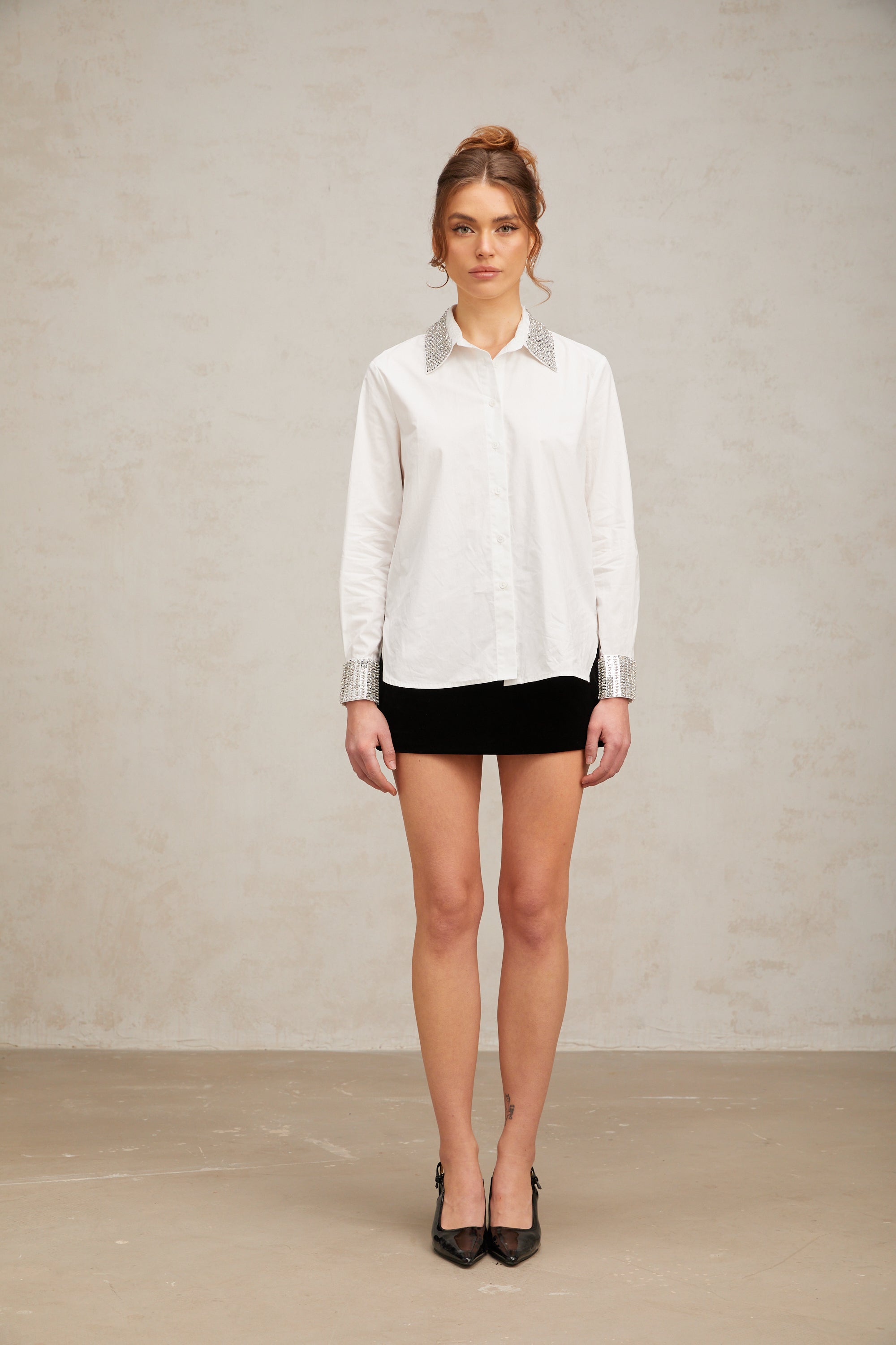 Capucine white stud-embellished poplin shirt