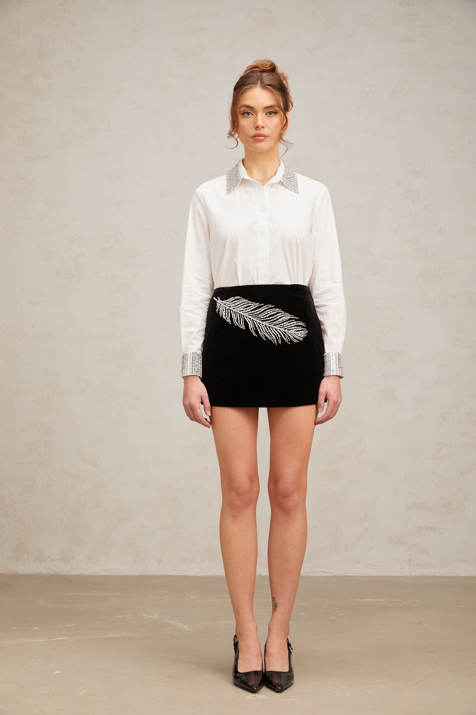 Capucine white stud-embellished poplin shirt