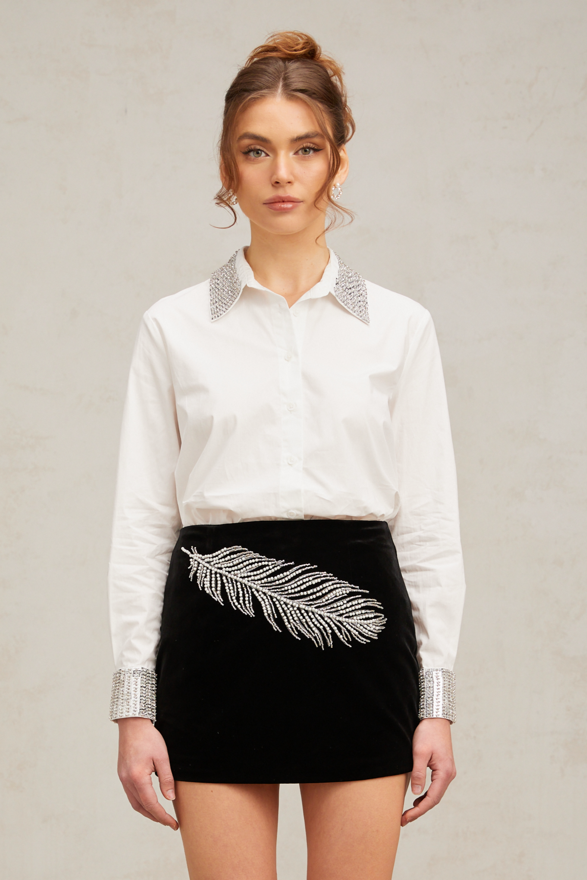 Capucine white stud-embellished poplin shirt