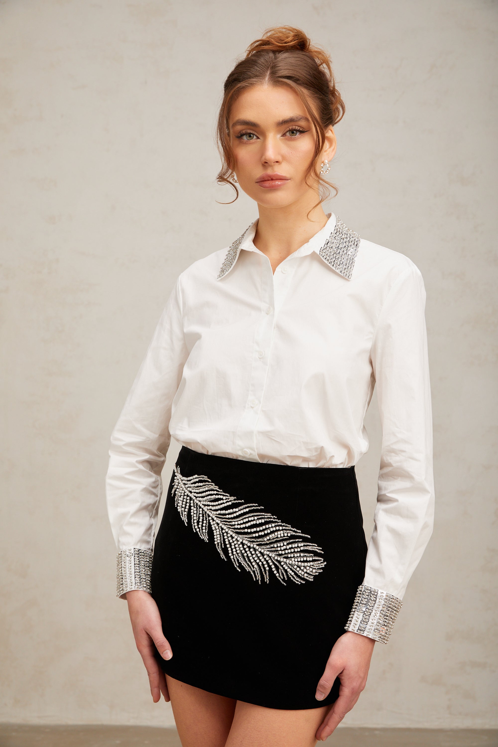 Capucine white stud-embellished poplin shirt