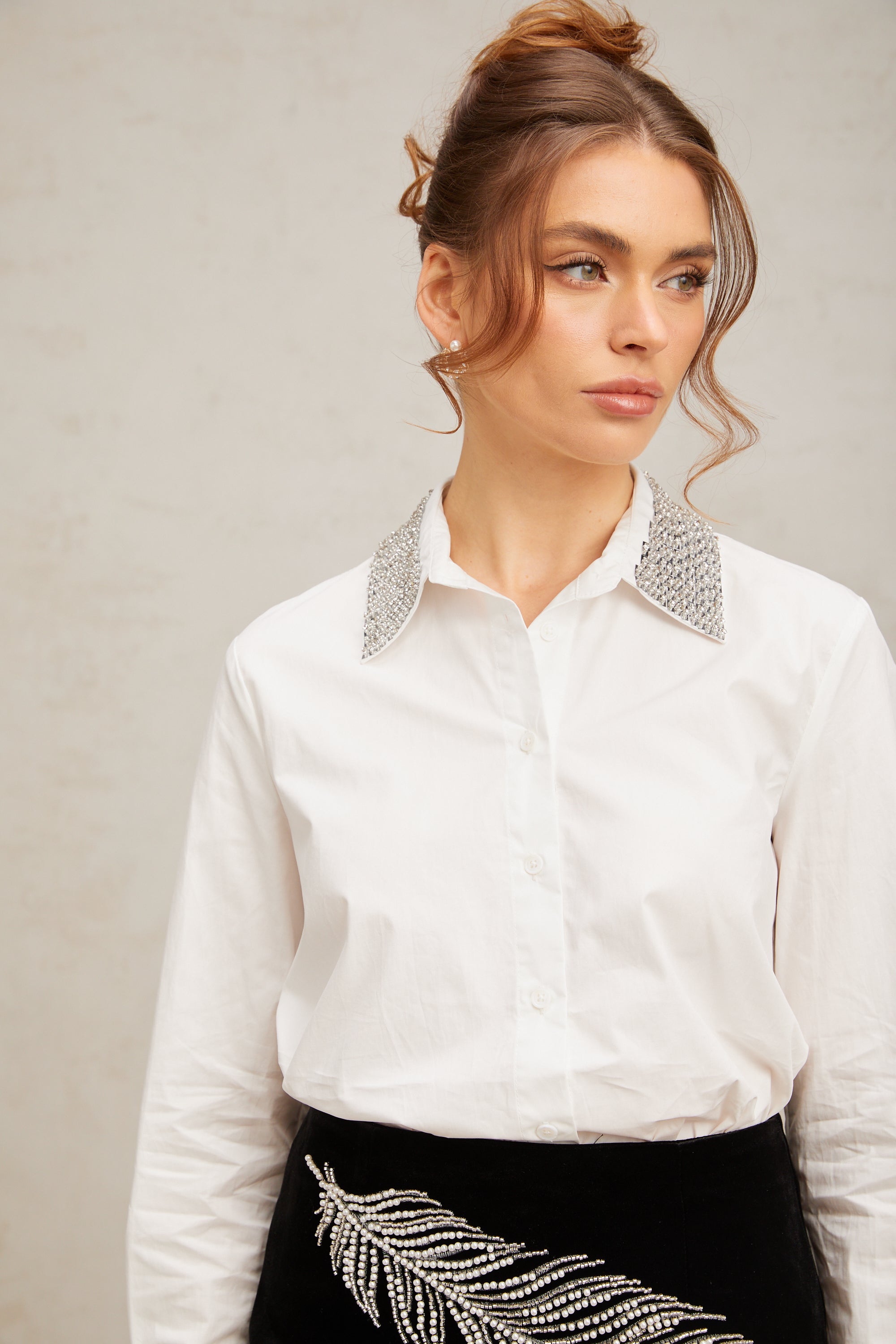 Capucine white stud-embellished poplin shirt