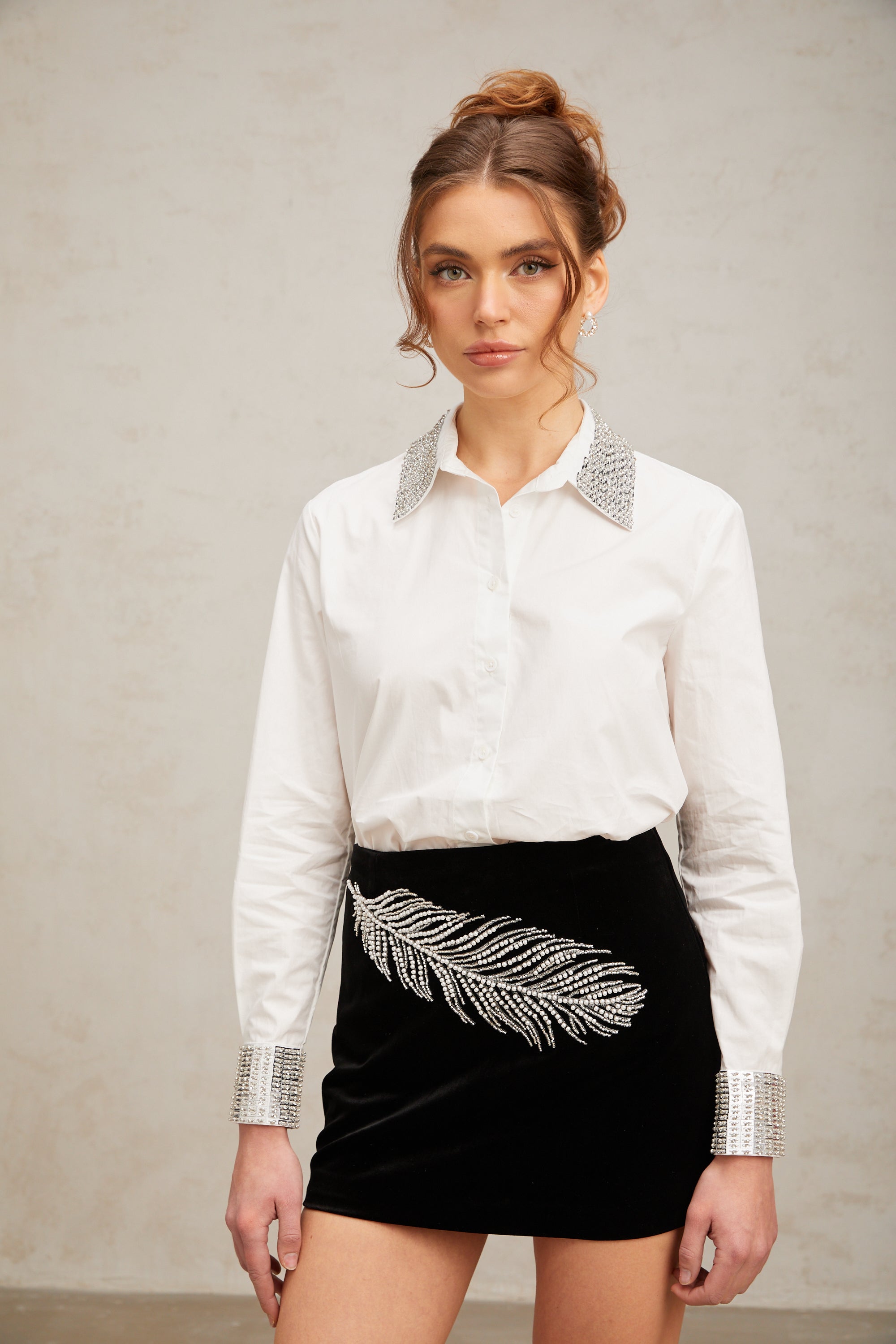 Capucine white stud-embellished poplin shirt