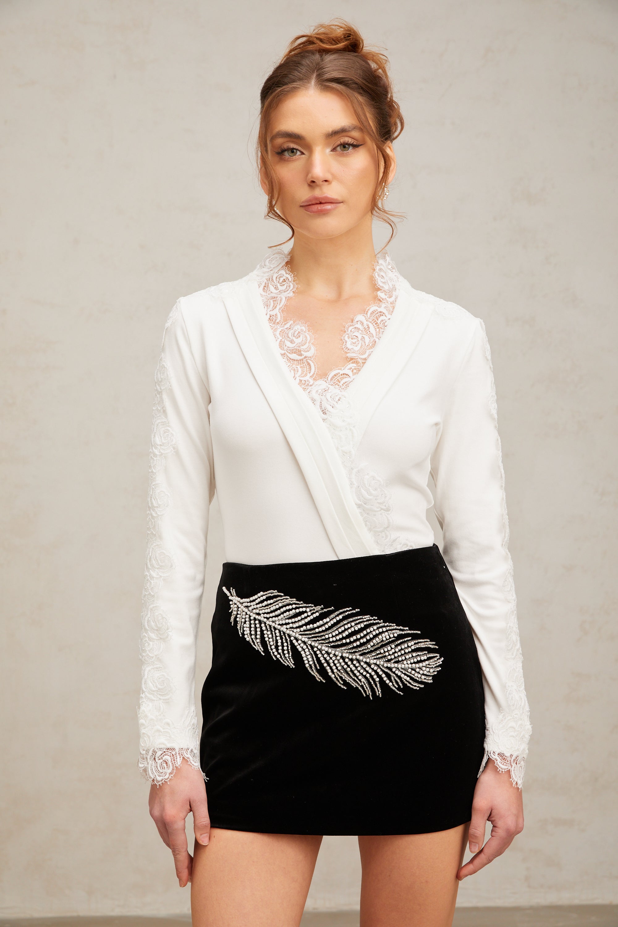 Vittoria floral-embroidered lace-trim blouse