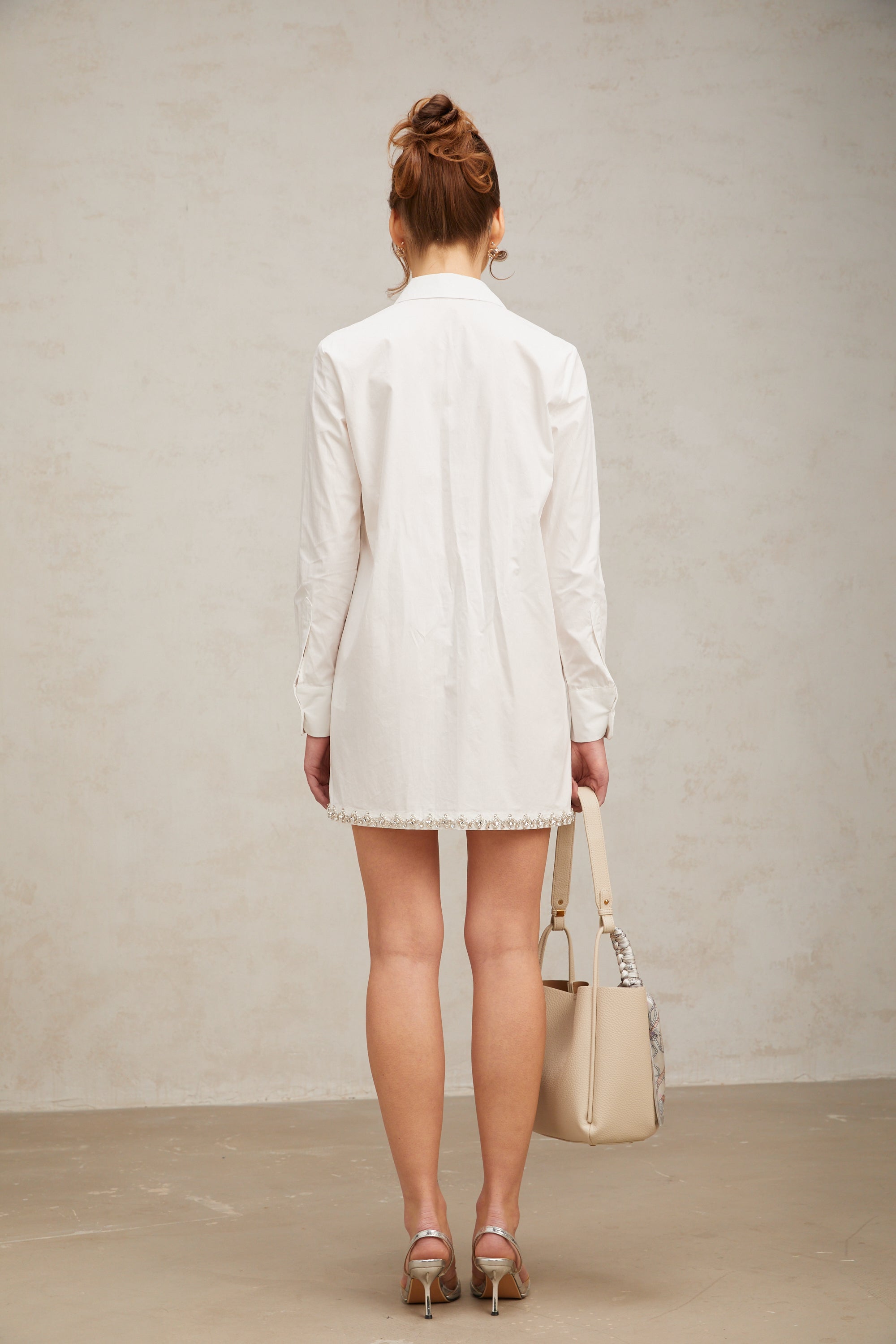 Angelina white crystal-embellished mini shirt dress (without belt)