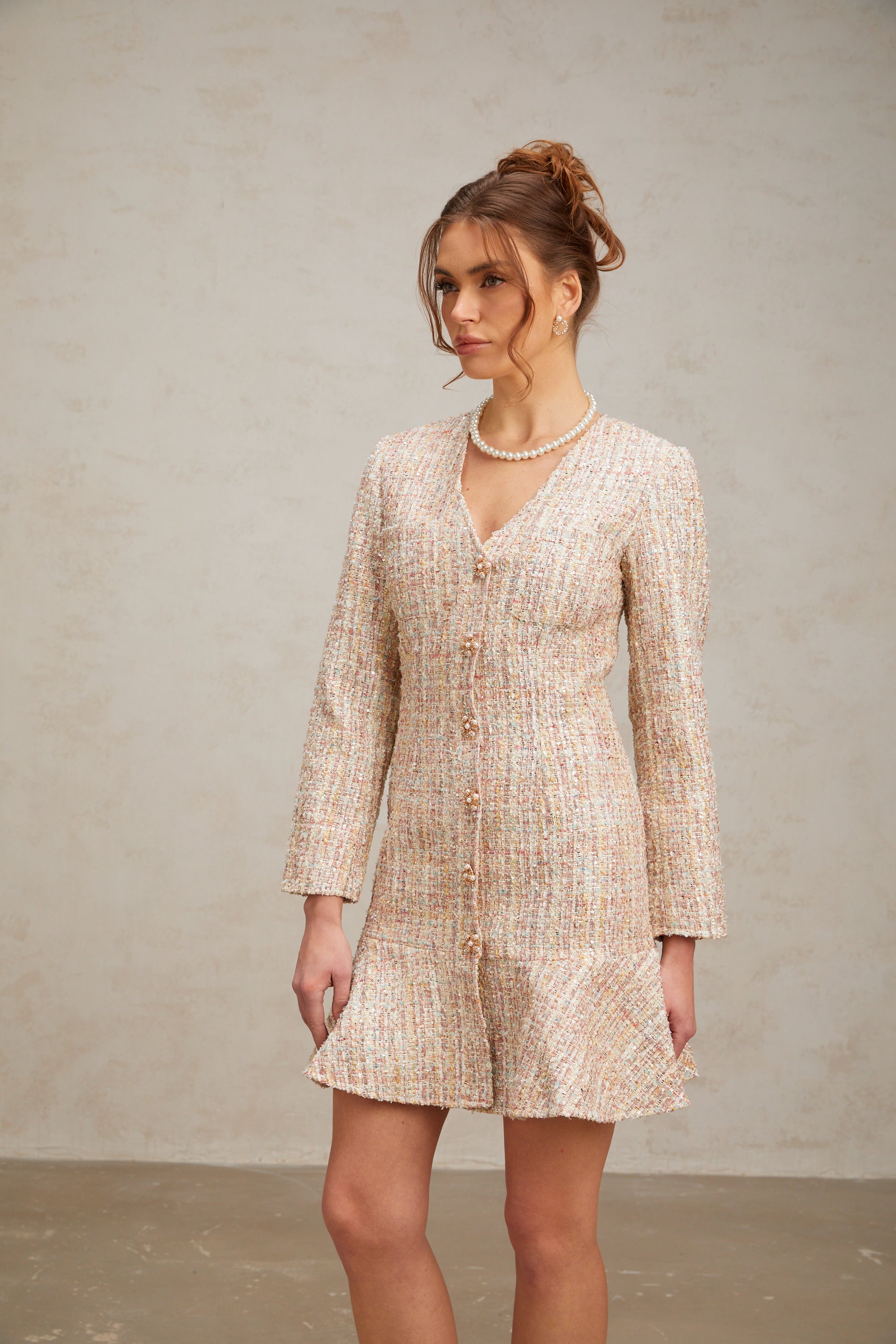 Sarah white tweed flared mini dress