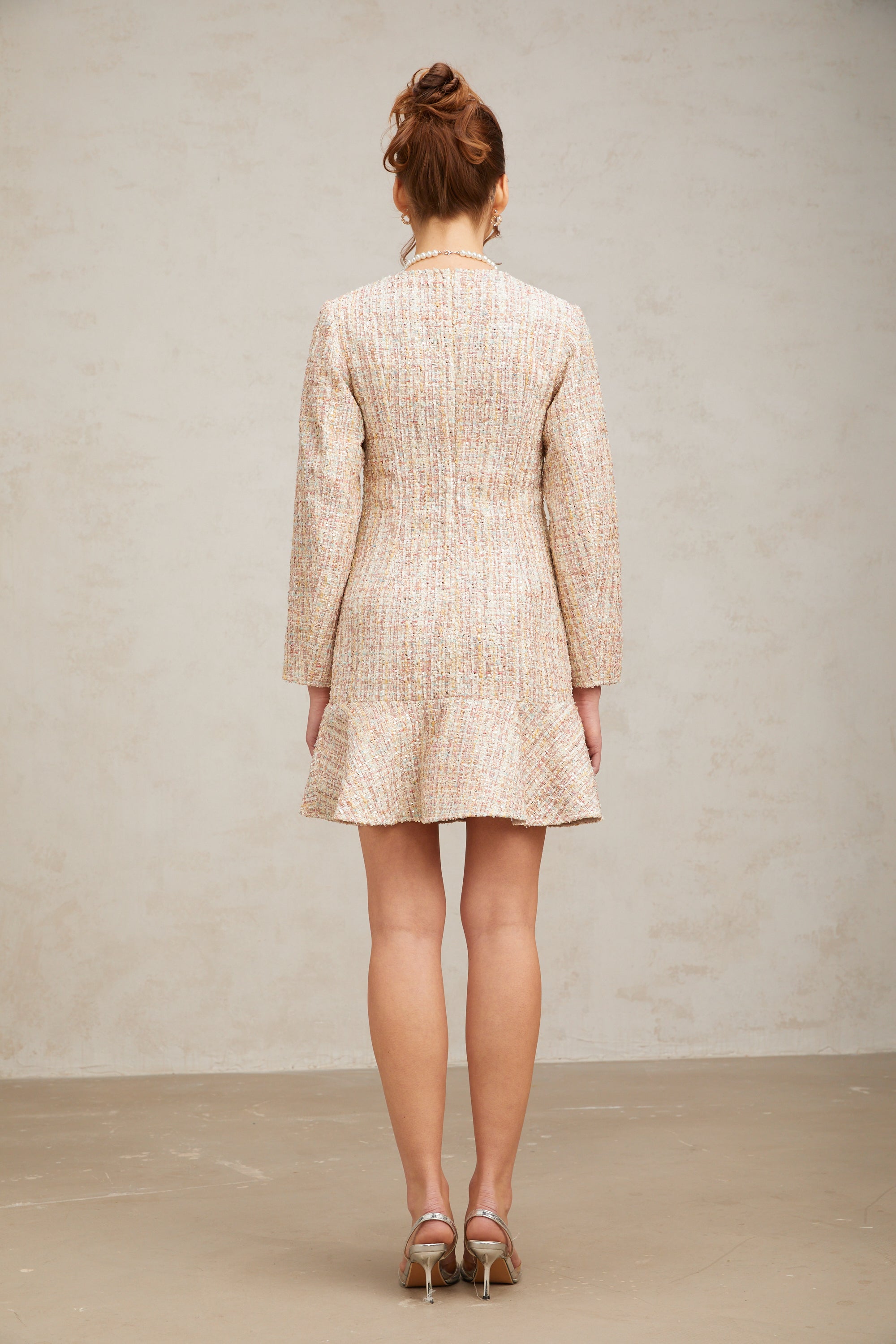 Sarah white tweed flared mini dress