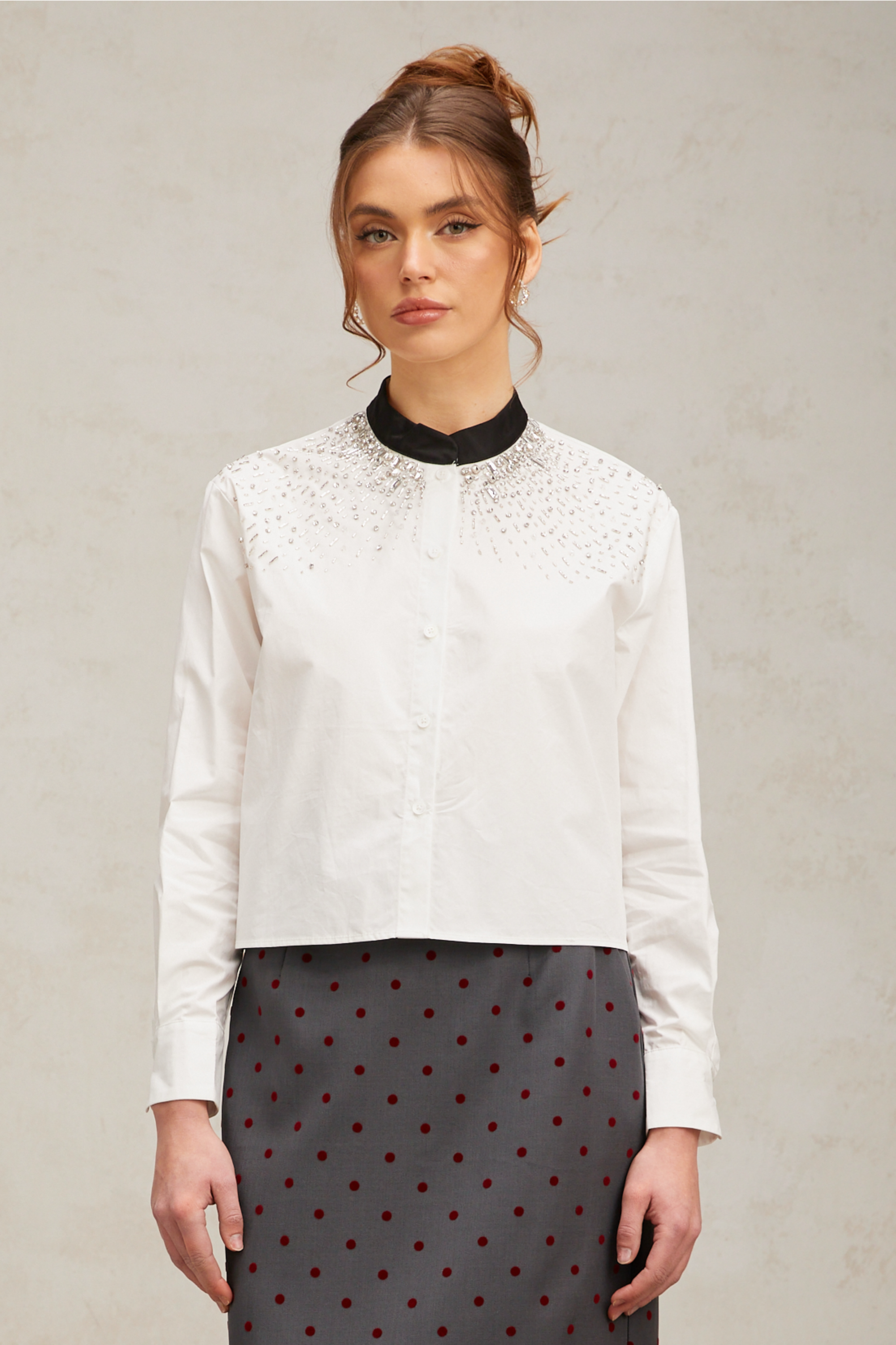 Angélique white crystal-embellished shirt