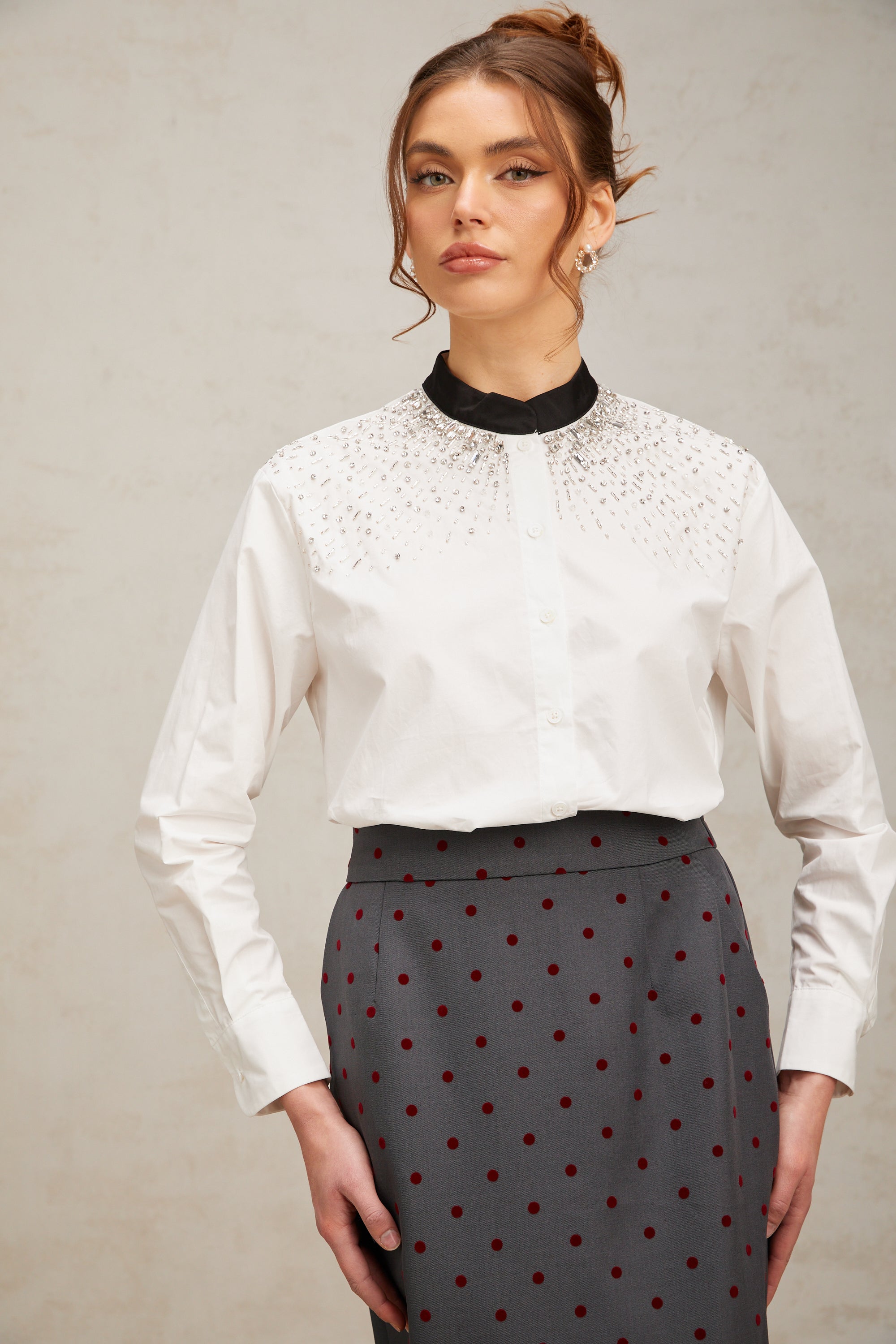 Angélique white crystal-embellished shirt