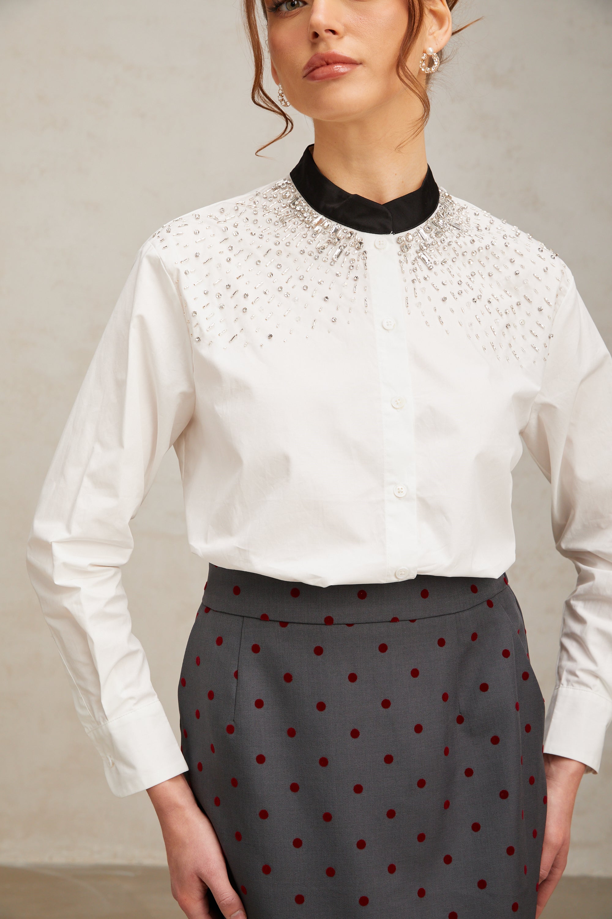 Angélique white crystal-embellished shirt