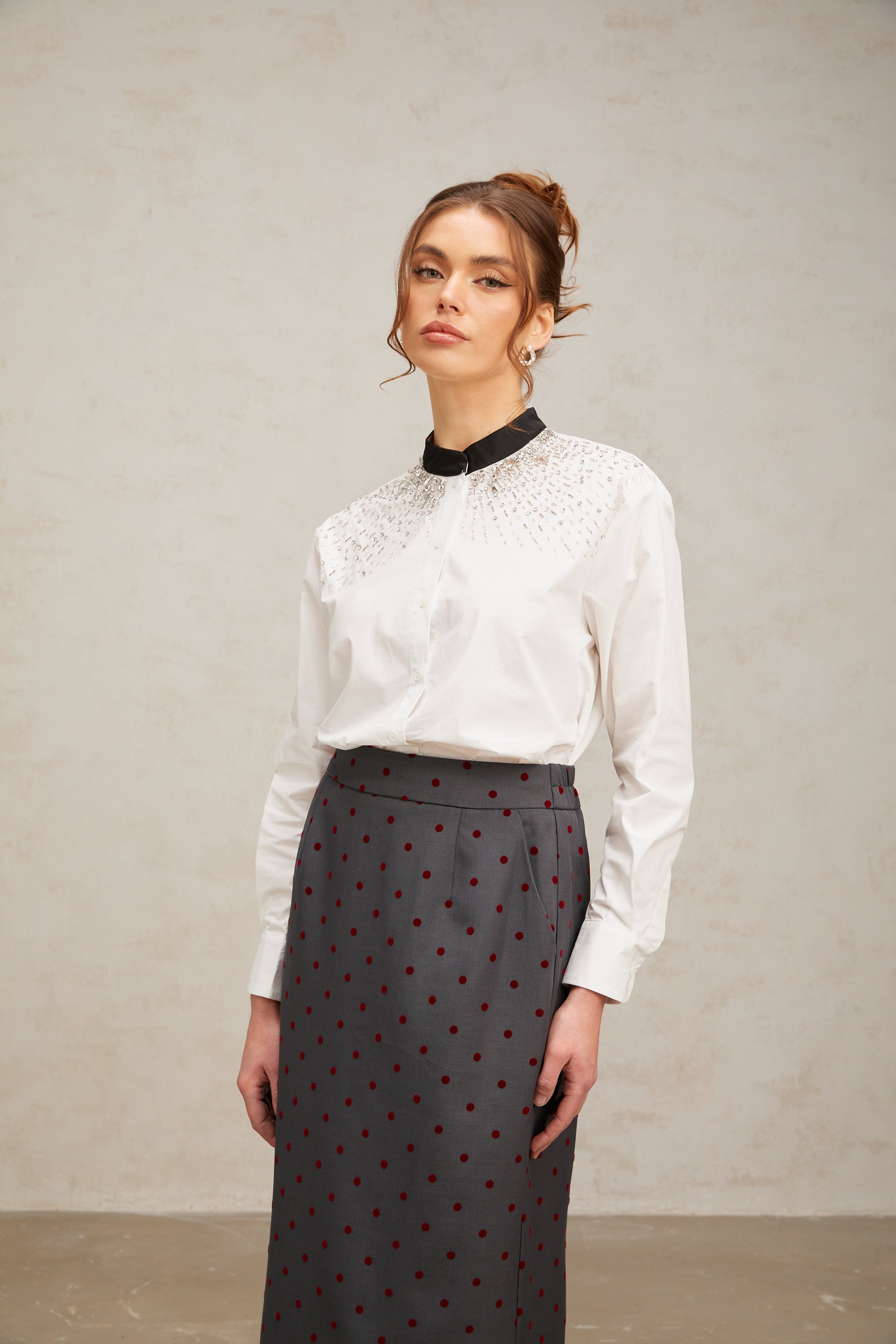 Angélique white crystal-embellished shirt