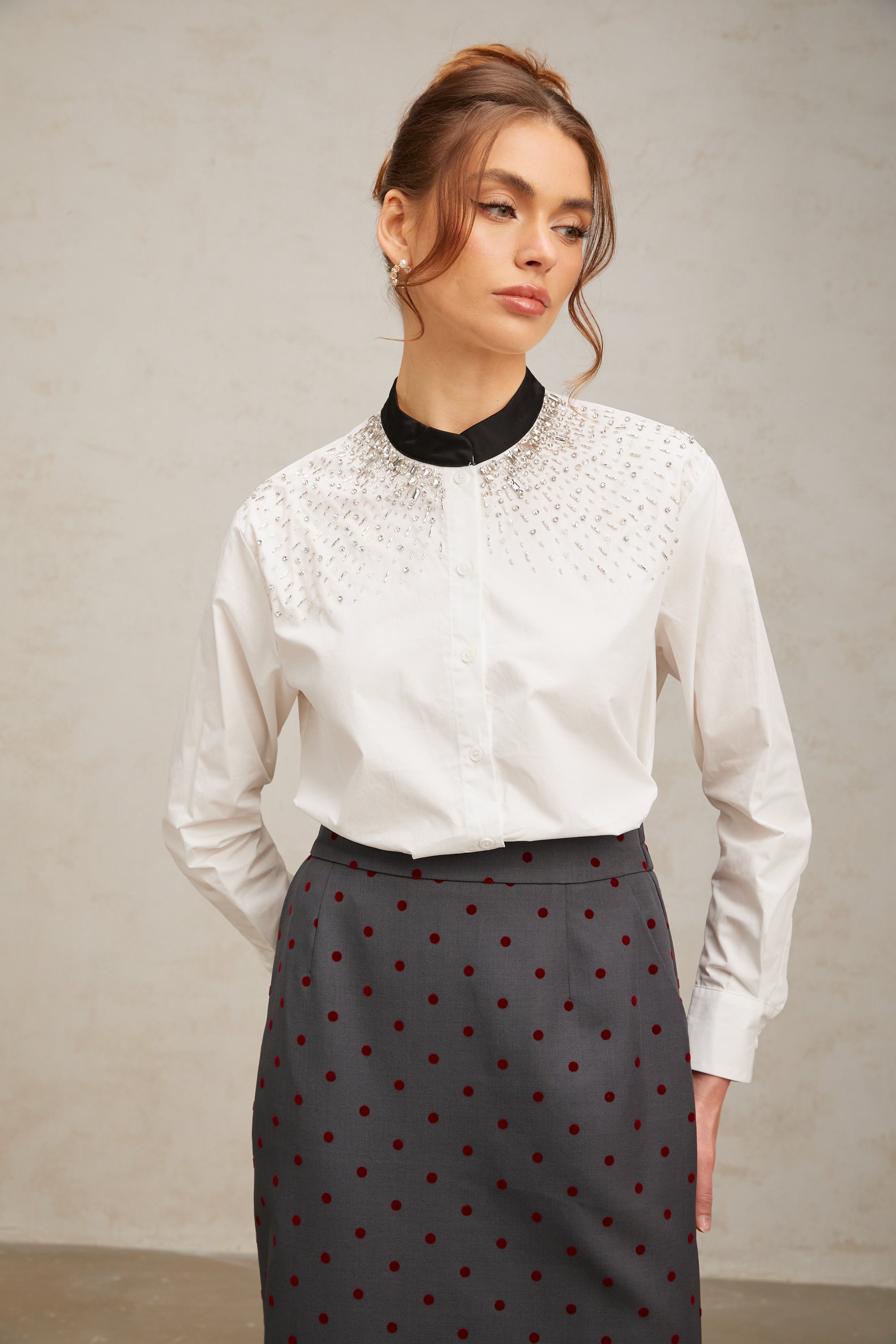 Angélique white crystal-embellished shirt