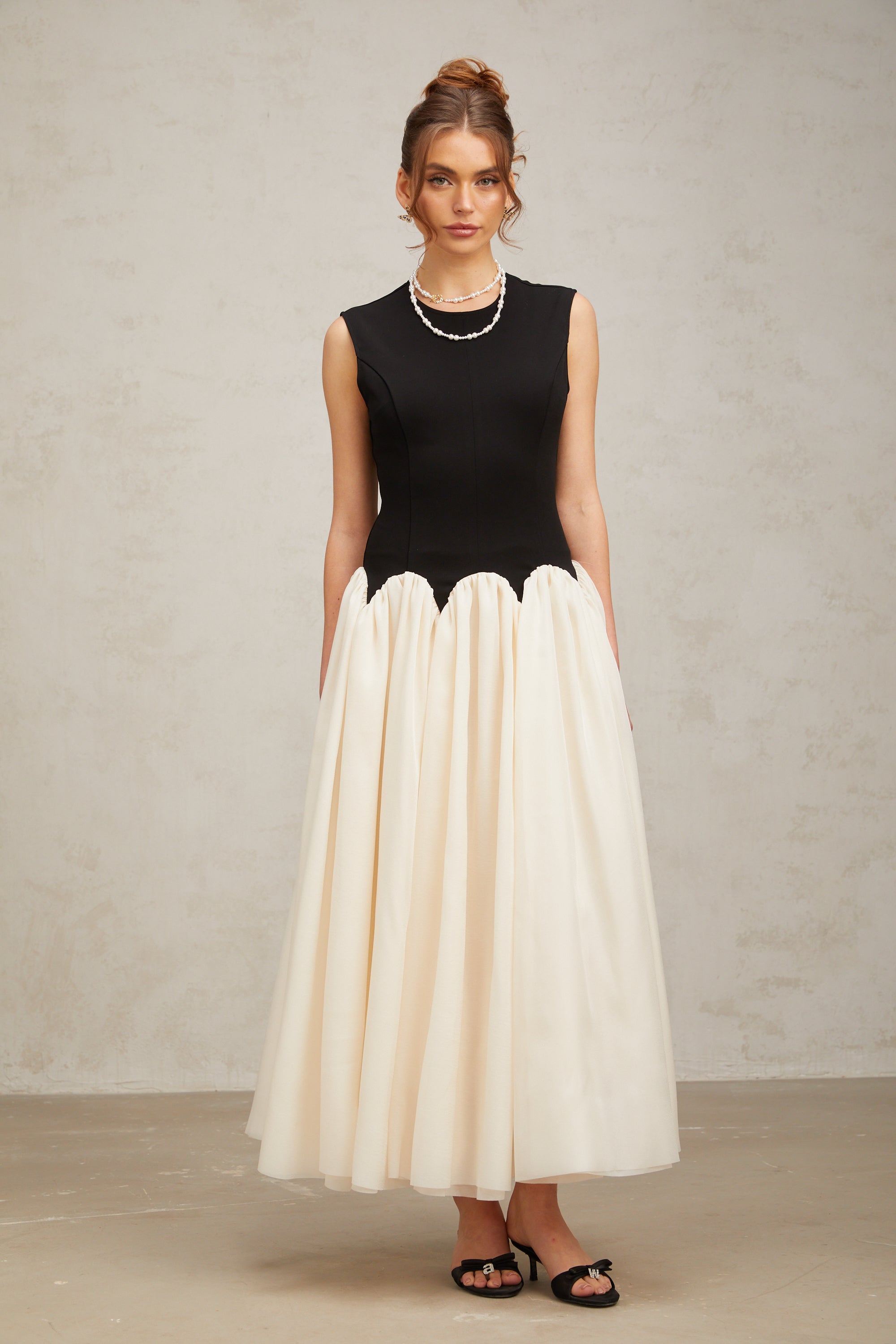 Josette color-blocked puff maxi dress