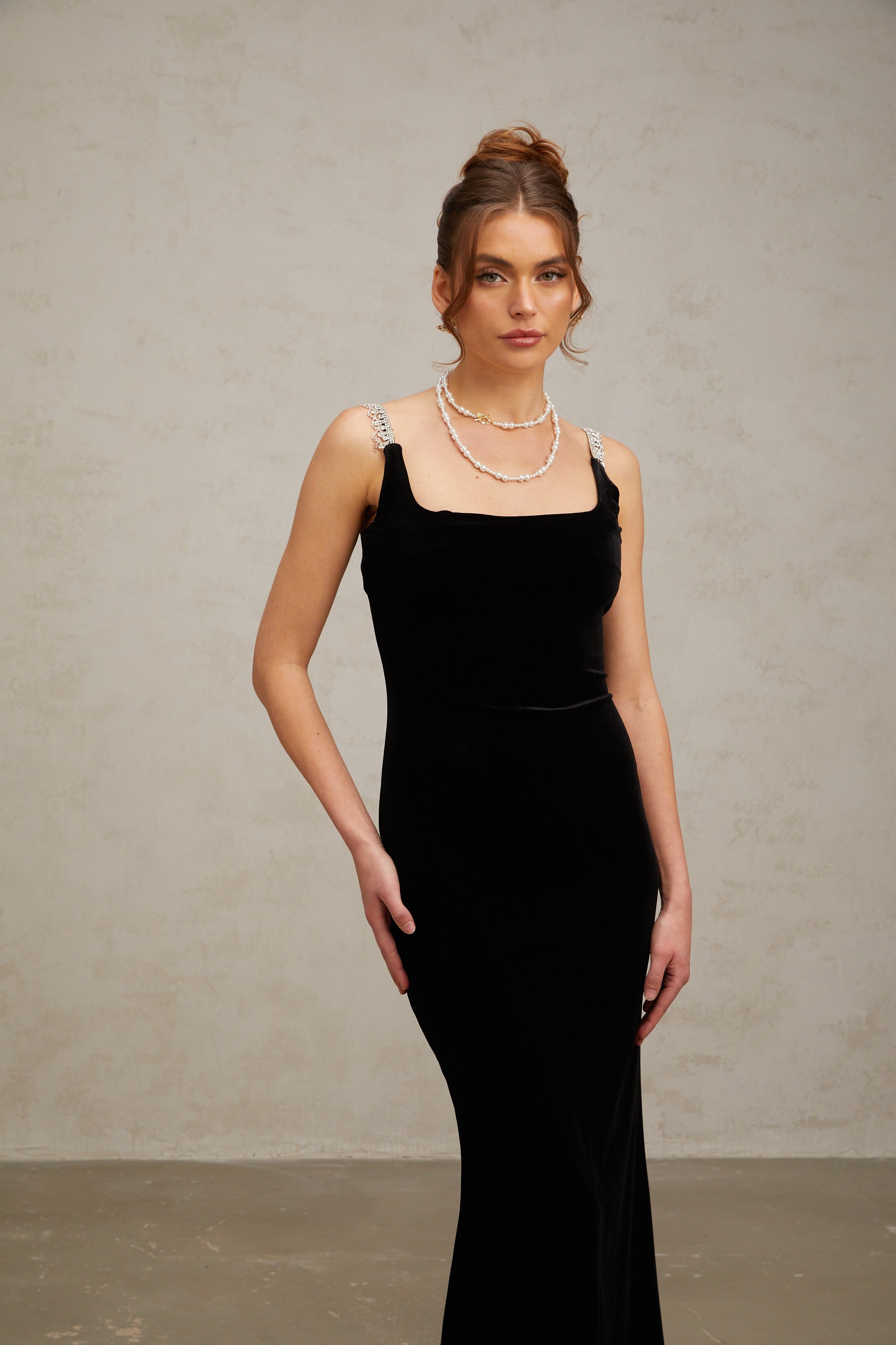 Vérane black fitted velvet maxi dress