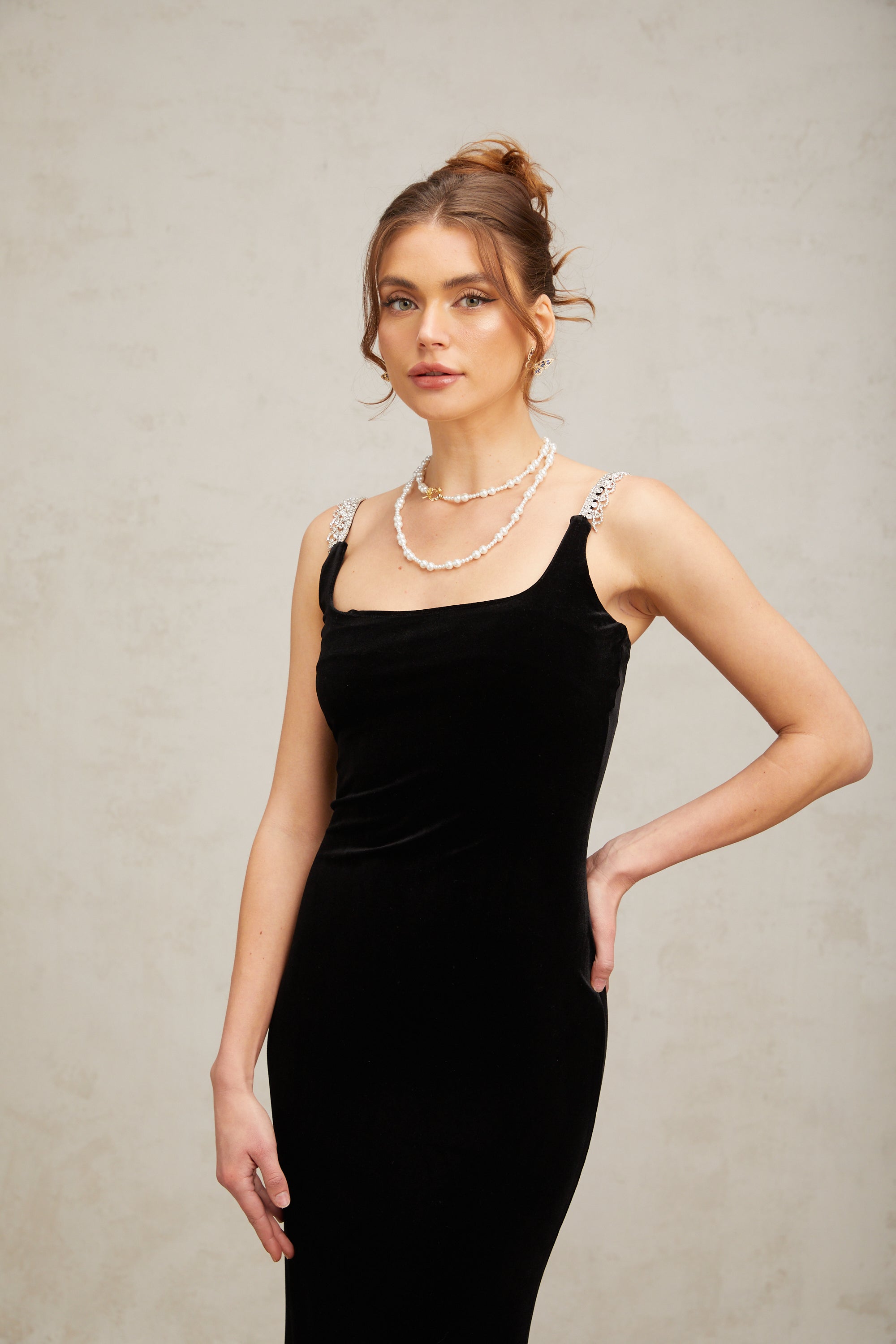 Vérane black fitted velvet maxi dress