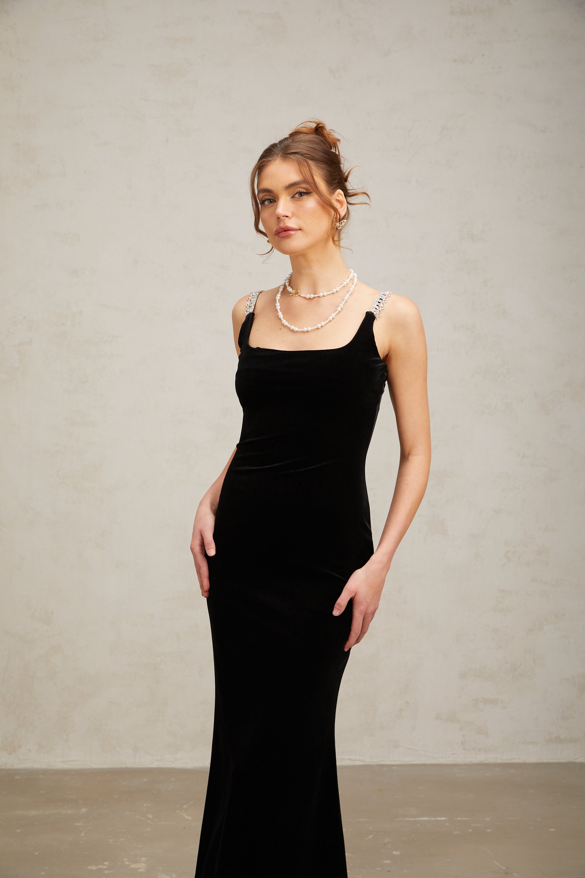 Vérane black fitted velvet maxi dress