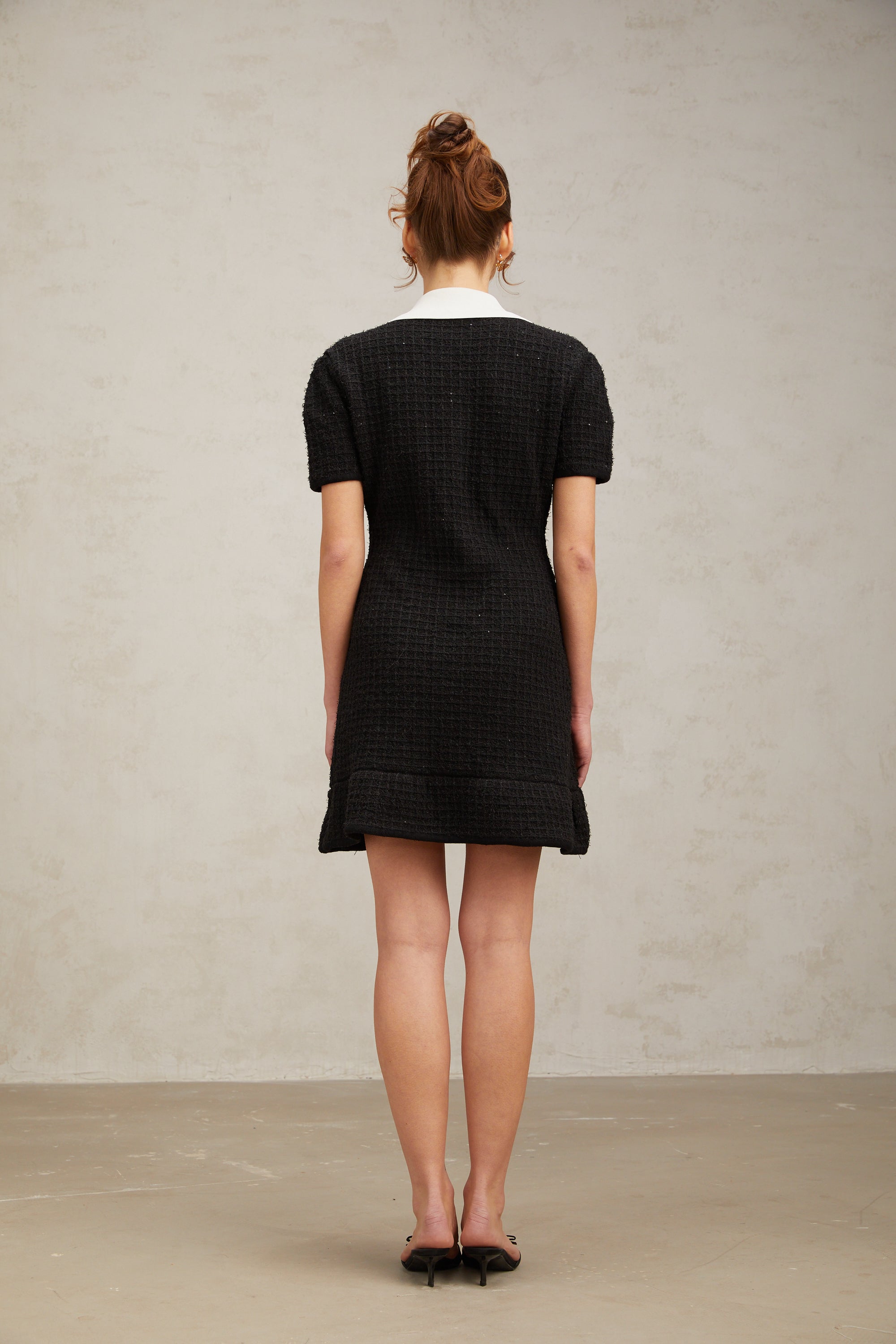 Ava black embellished waffle-knit mini dress