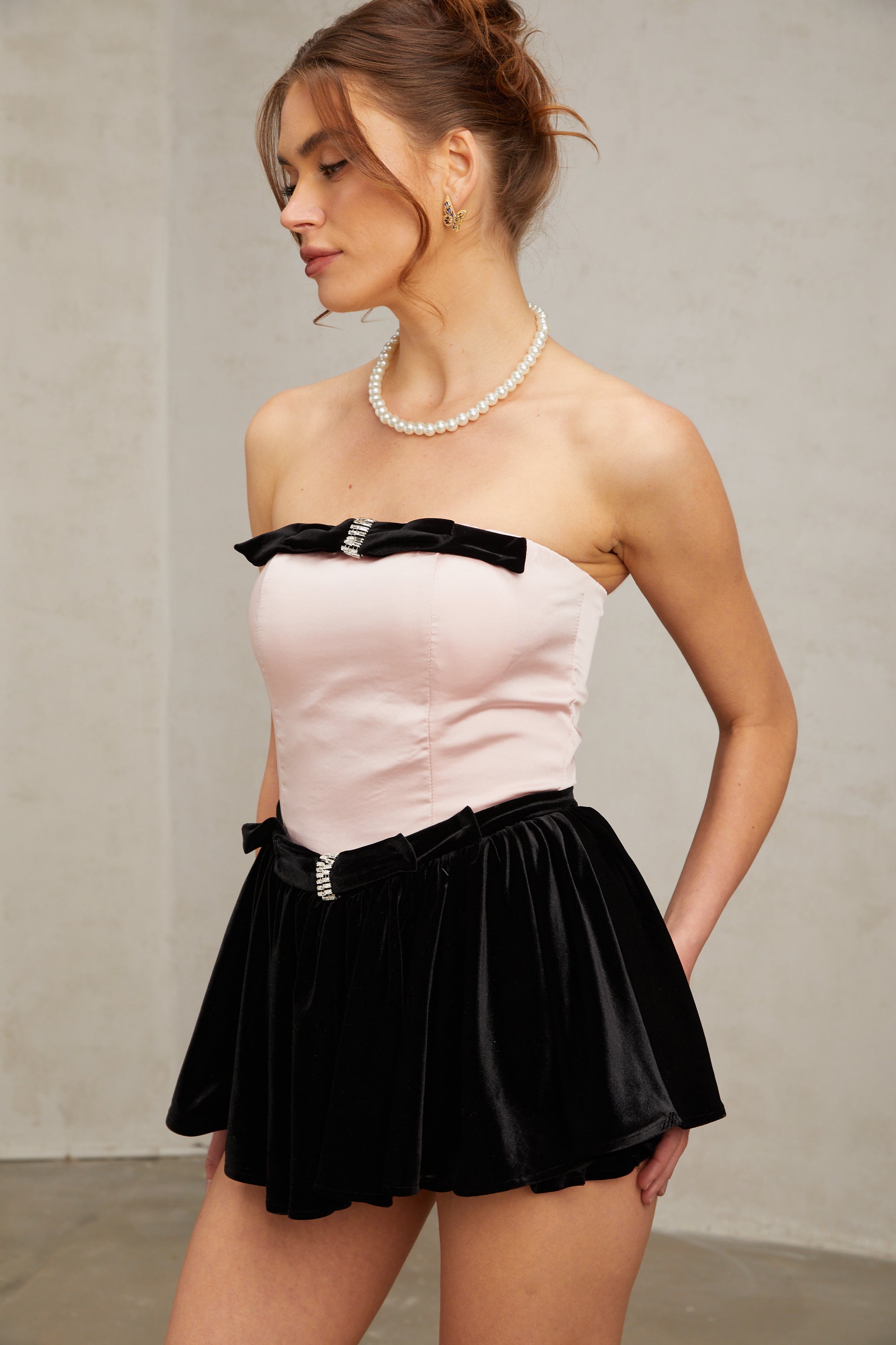 Ariel pink bowknot corset mini dress