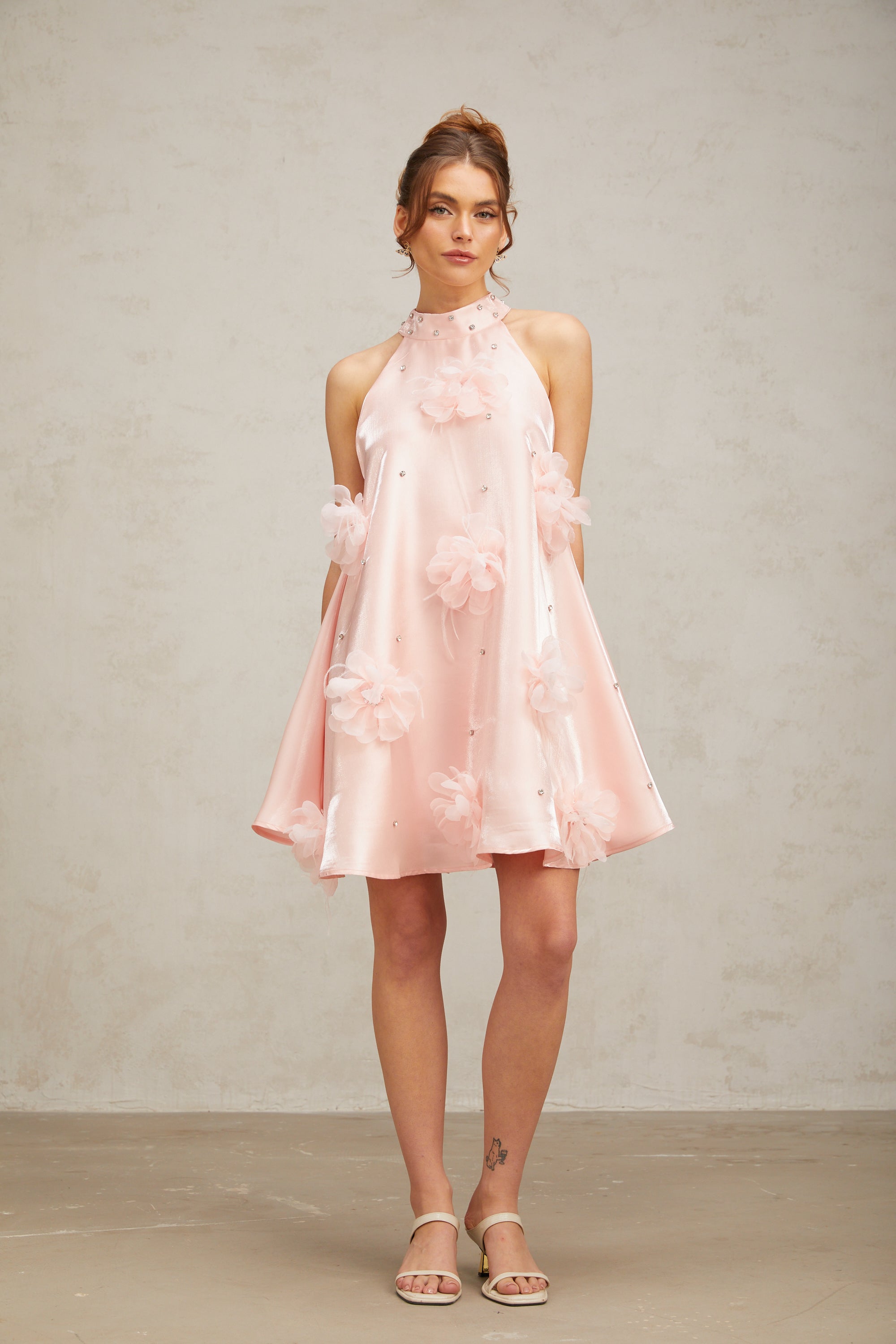 Quella pink flower sleeveless A-line mini dress