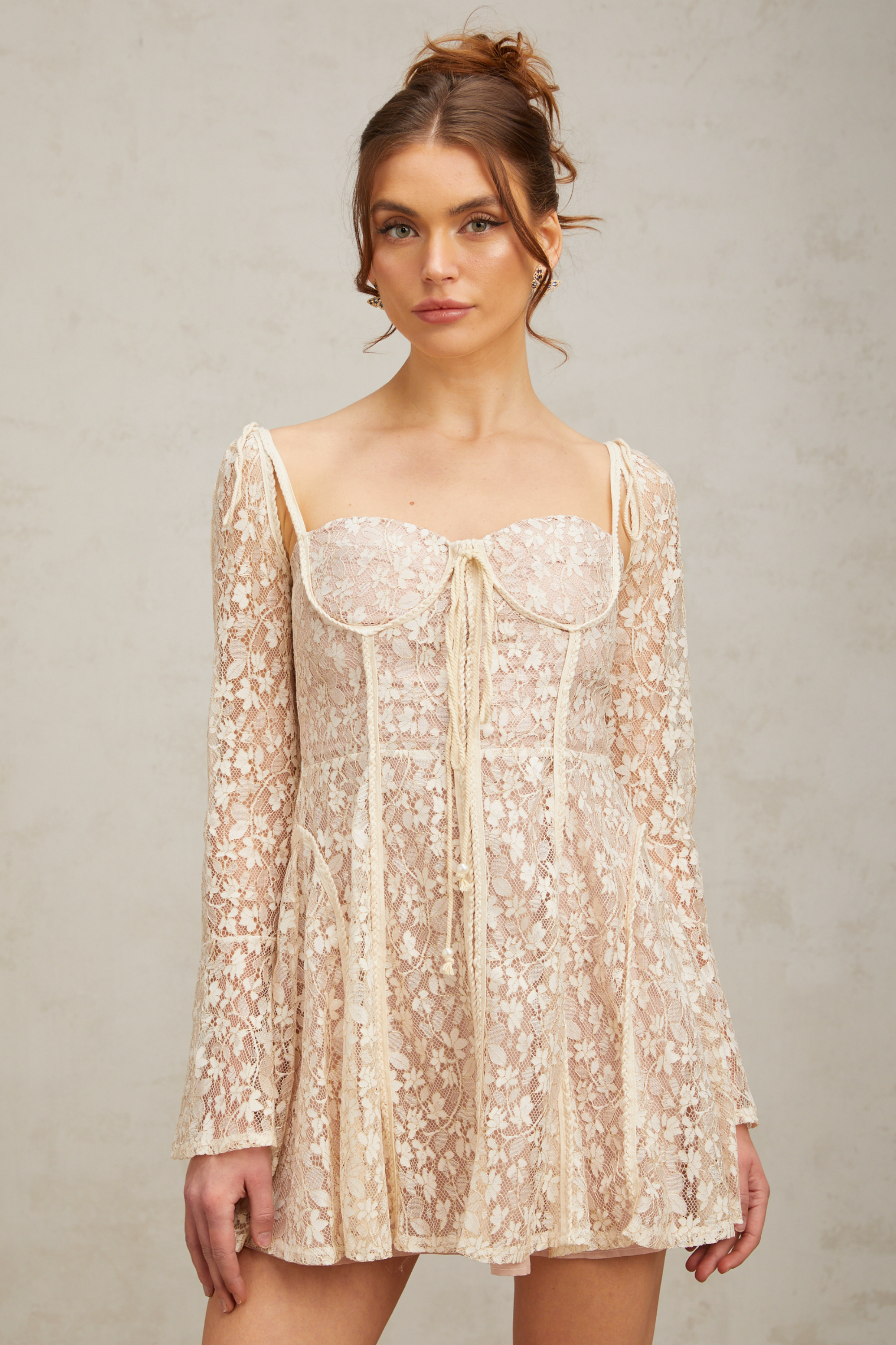 Yasmine neutrals floral embroidery mini dress