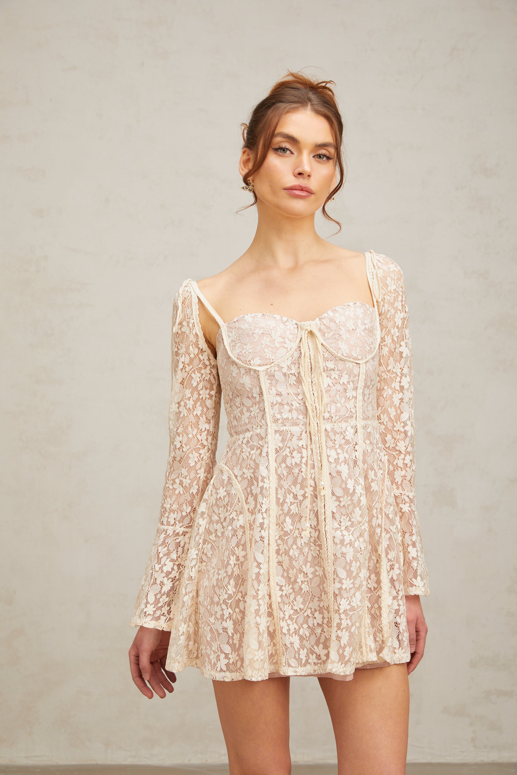 Yasmine neutrals floral embroidery mini dress