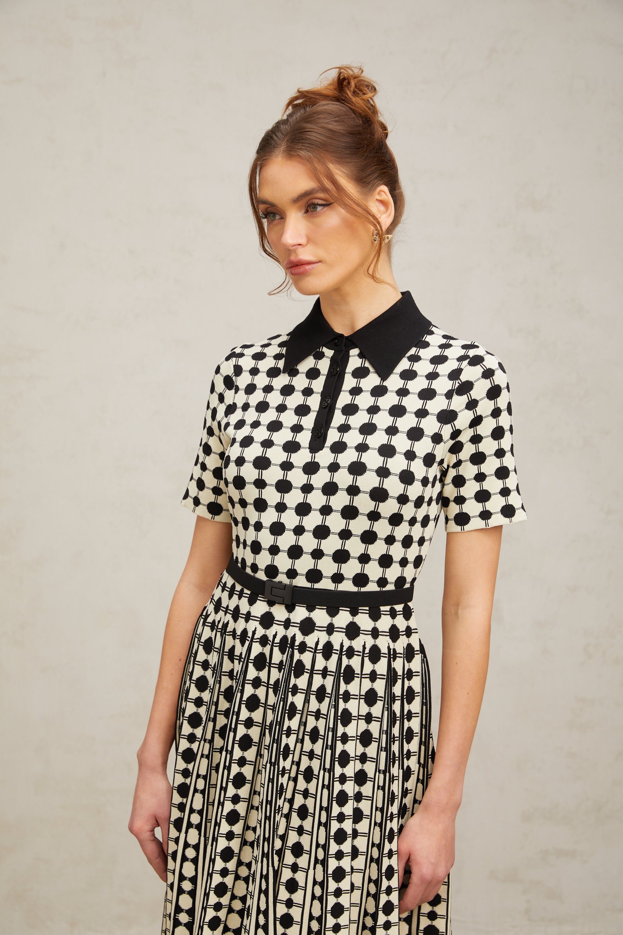 Xavière color-blocked polka-dot knit midi dress