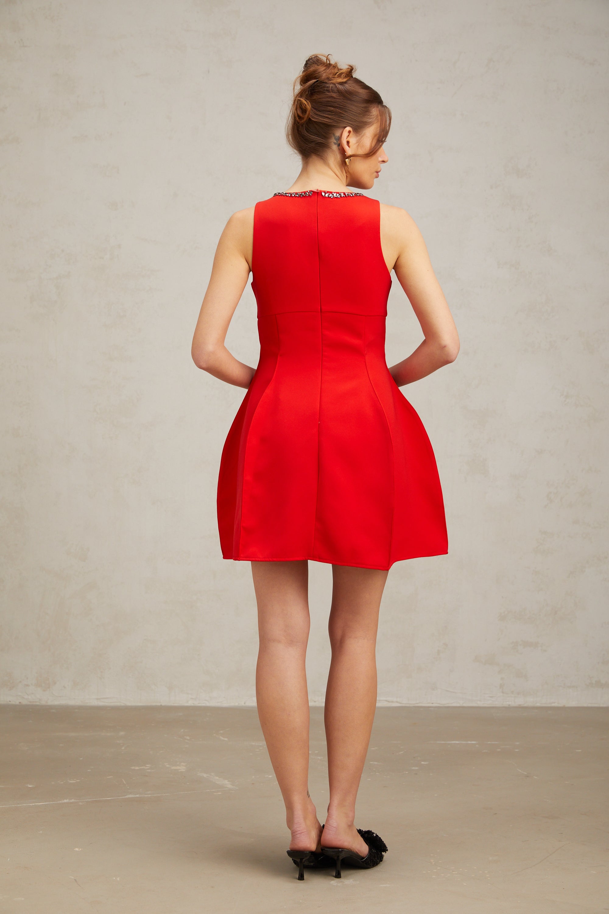 Katie red crystal-embellished puff mini dress