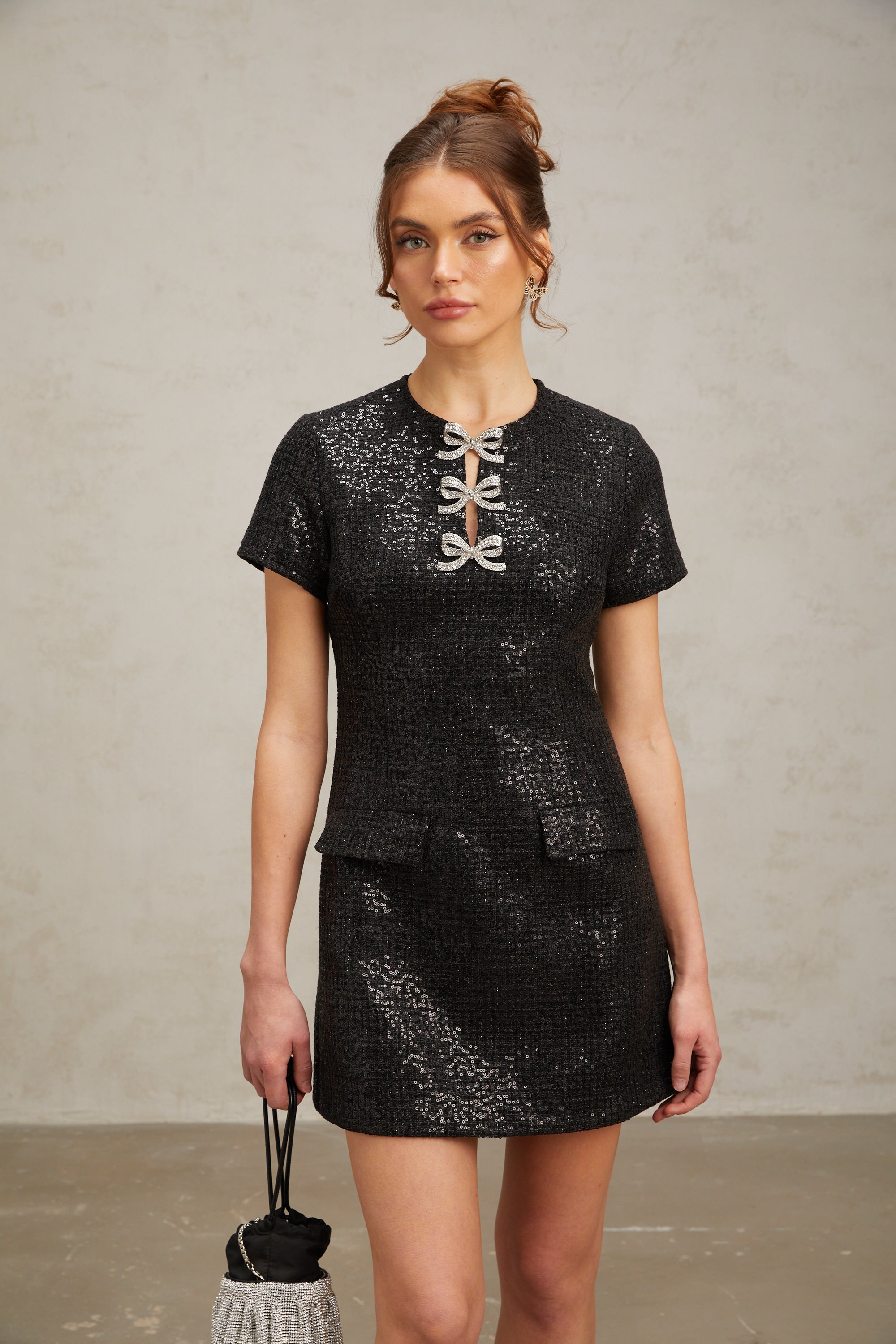 Herben black glitter mini dress