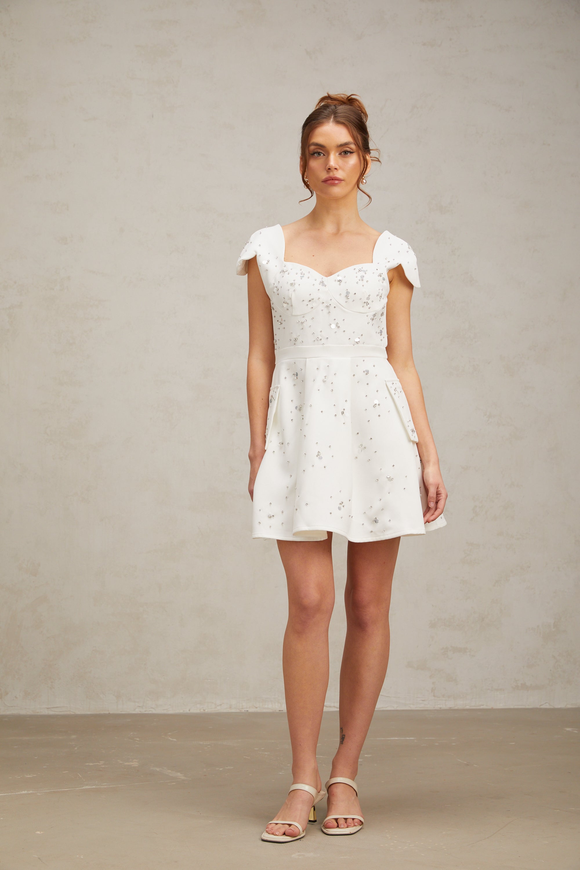 Bonnie white embellished flared mini dress