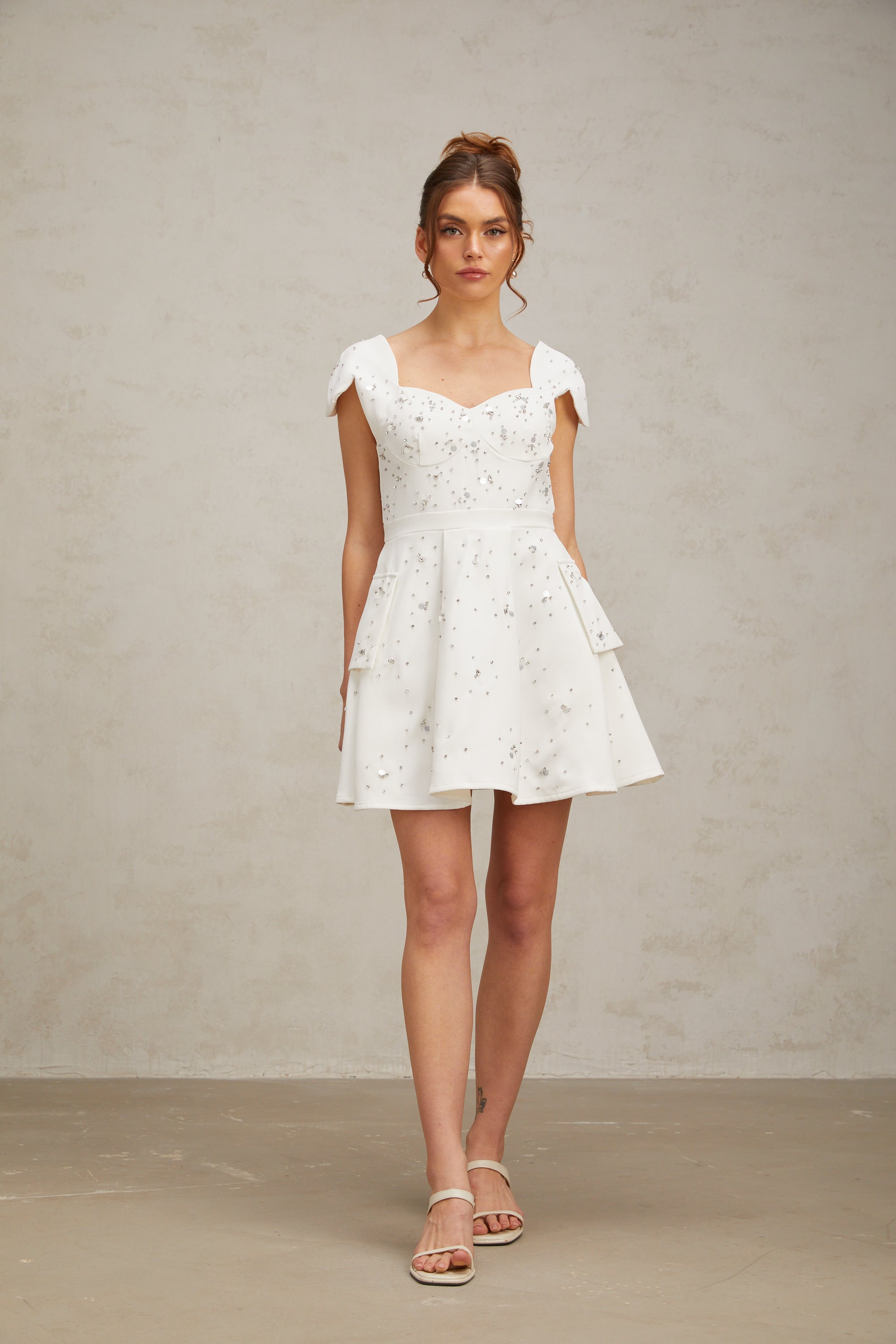 Bonnie white embellished flared mini dress