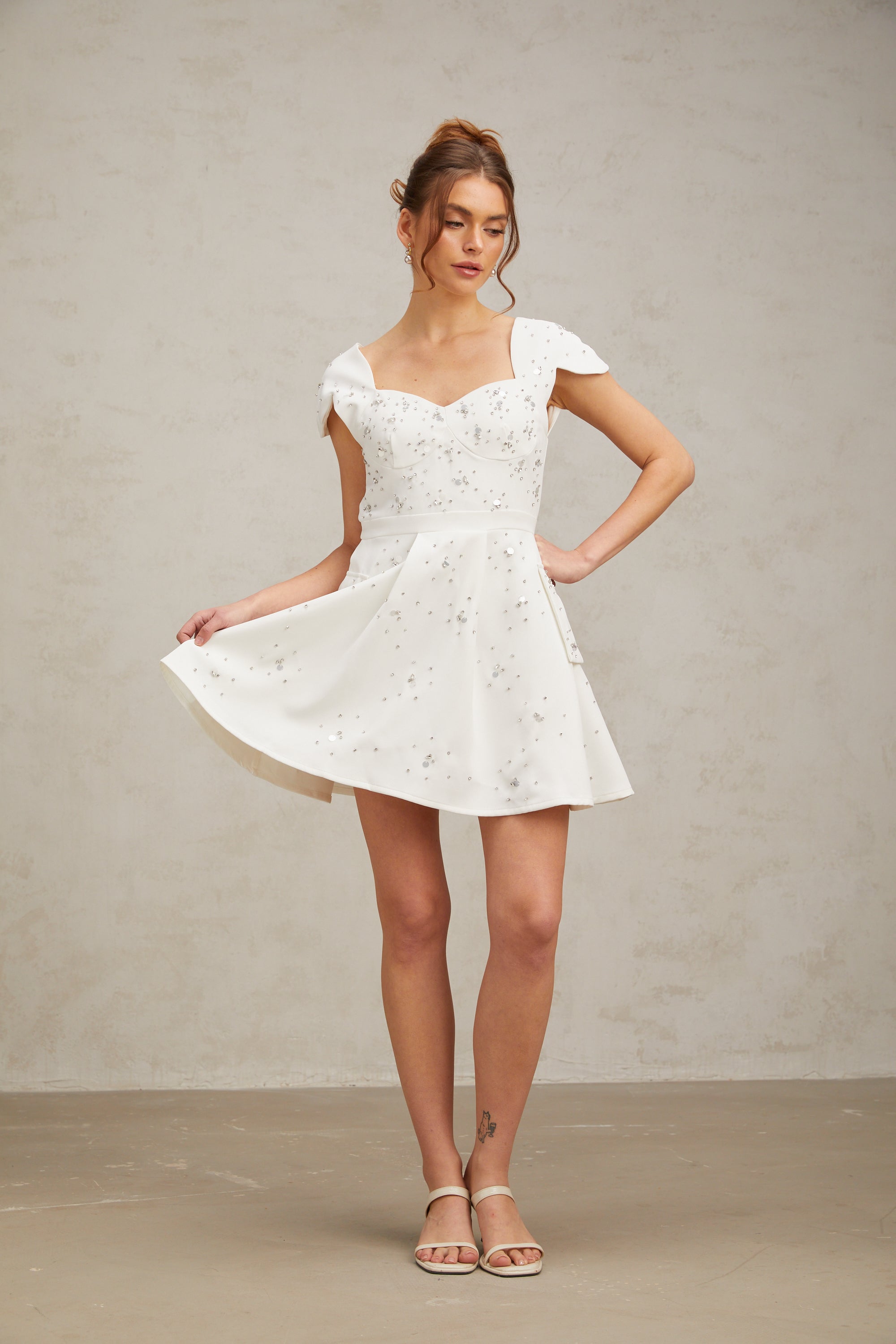 Bonnie white embellished flared mini dress