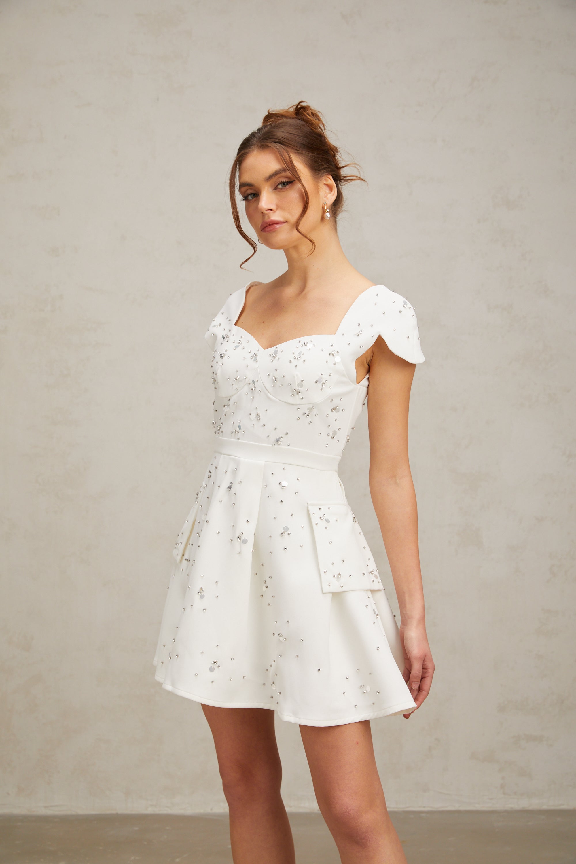 Bonnie white embellished flared mini dress