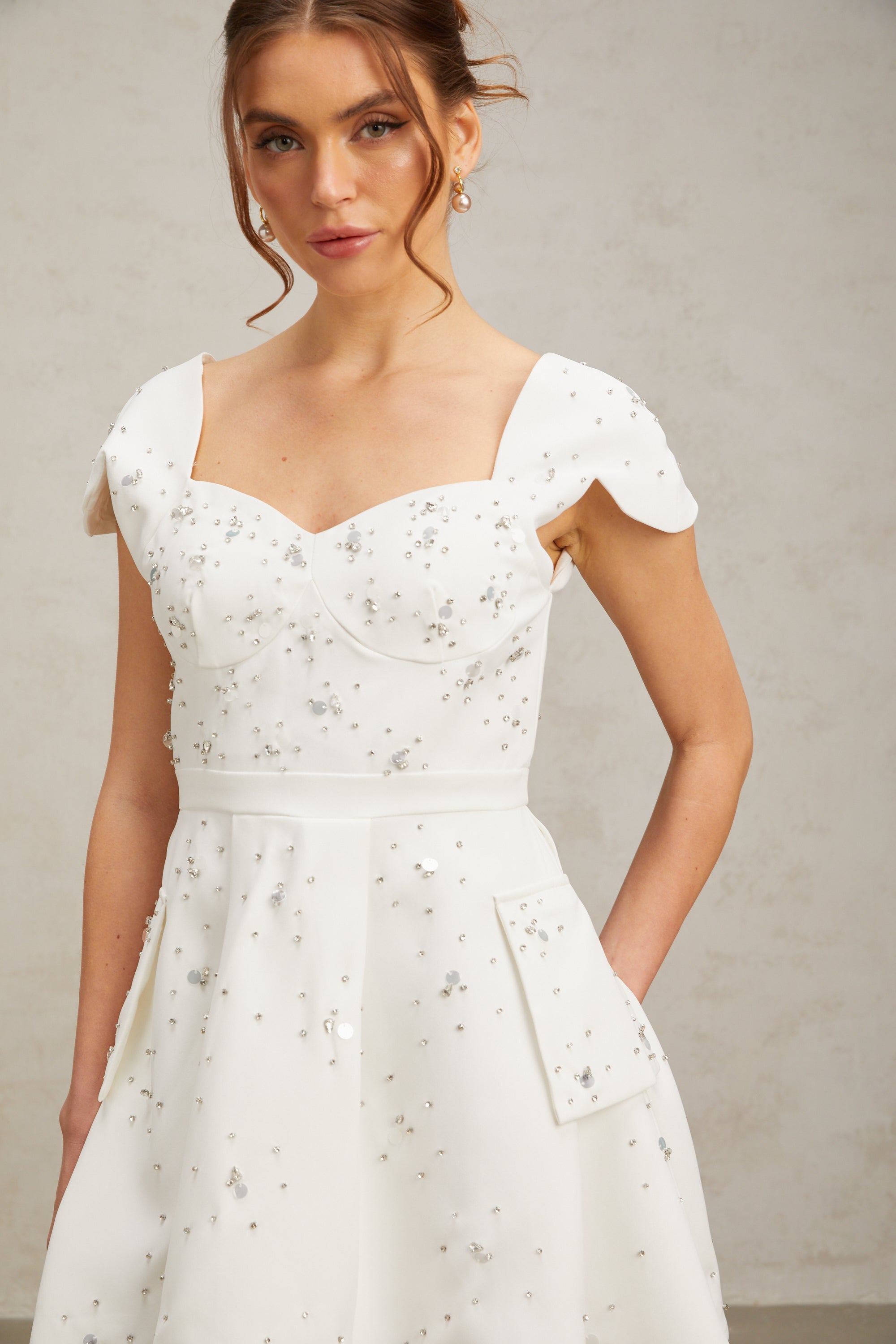 Bonnie white embellished flared mini dress