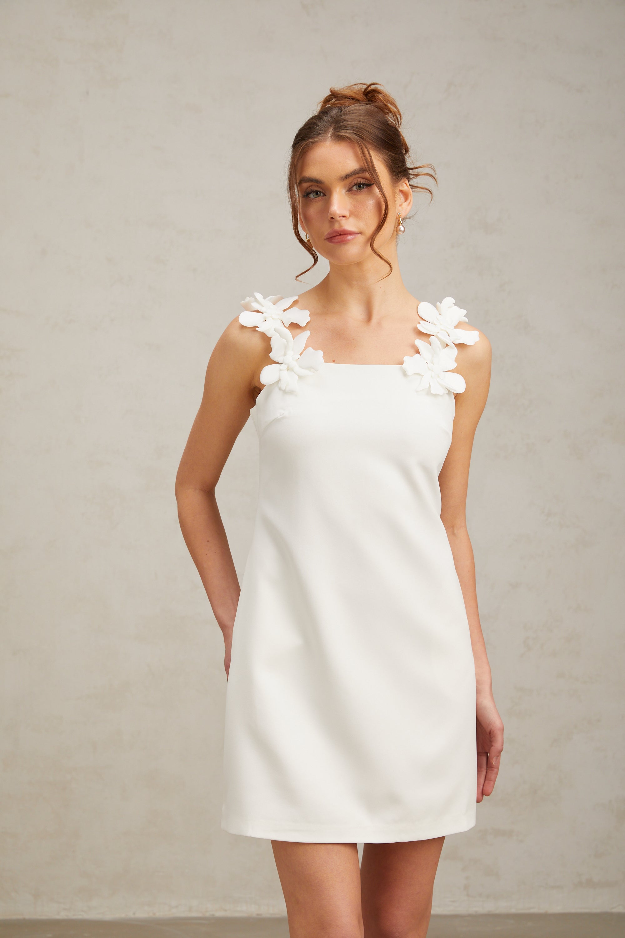 Clémence white faux-flower mini dress