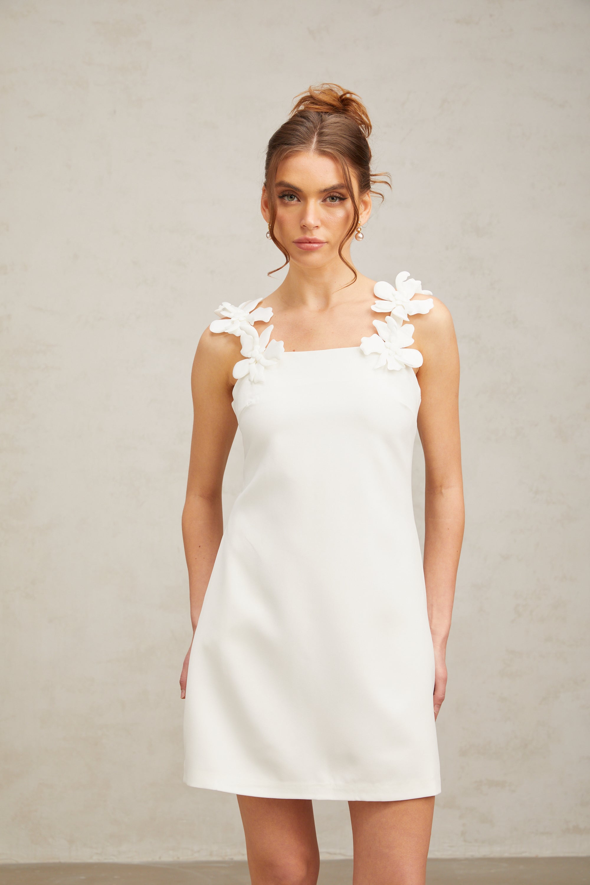 Clémence white faux-flower mini dress