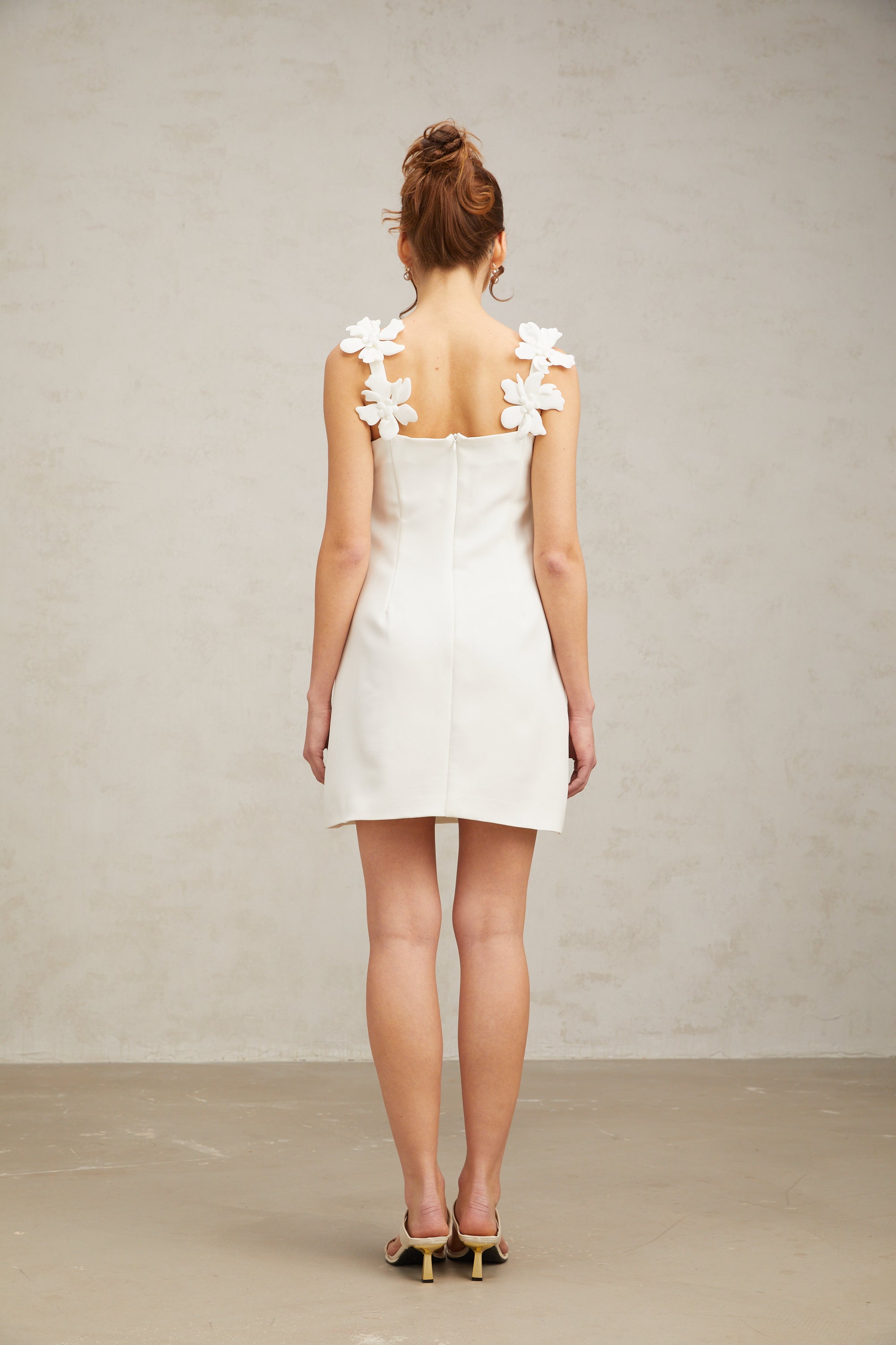 Clémence white faux-flower mini dress