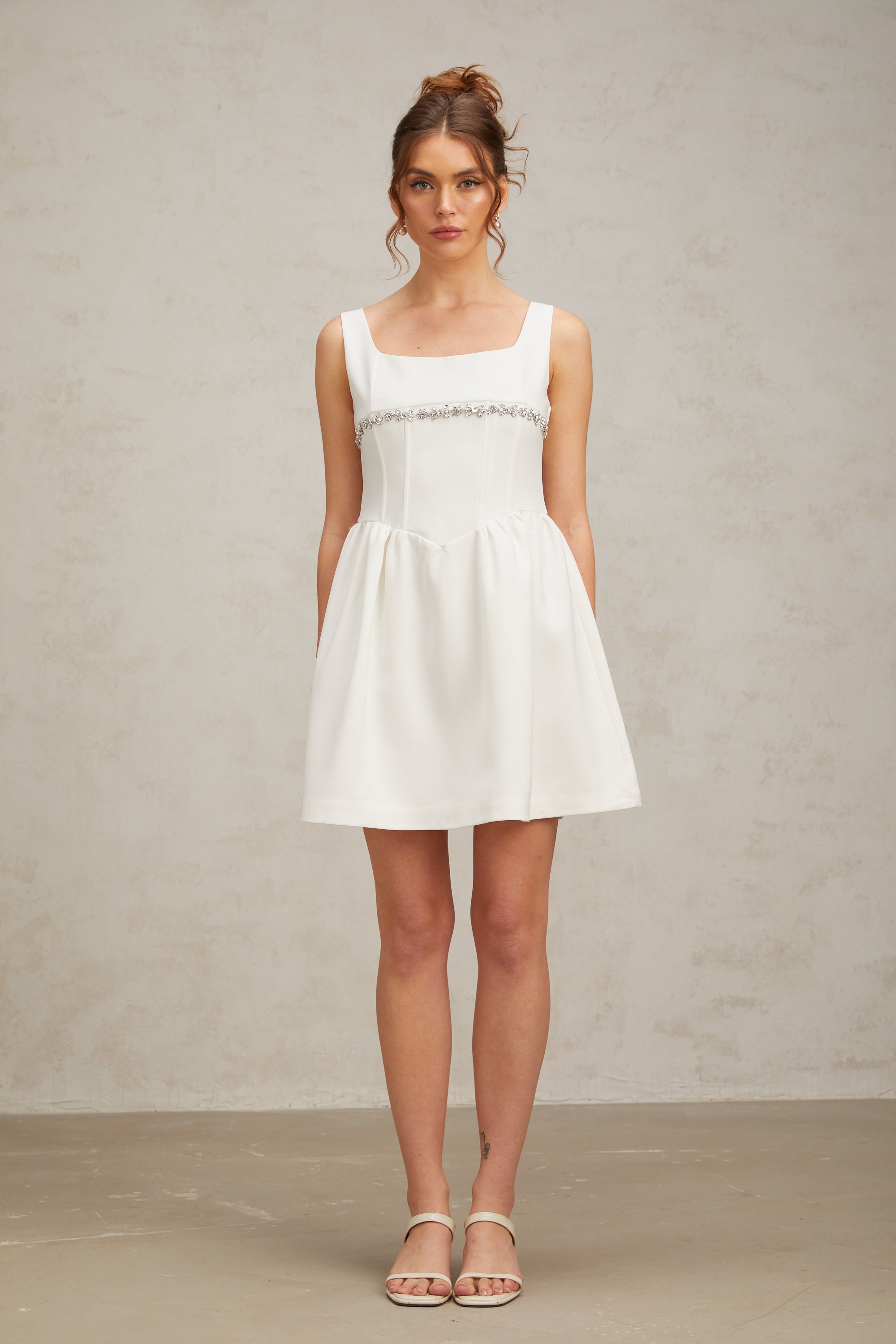 Flavia white crystal-embellished mini dress