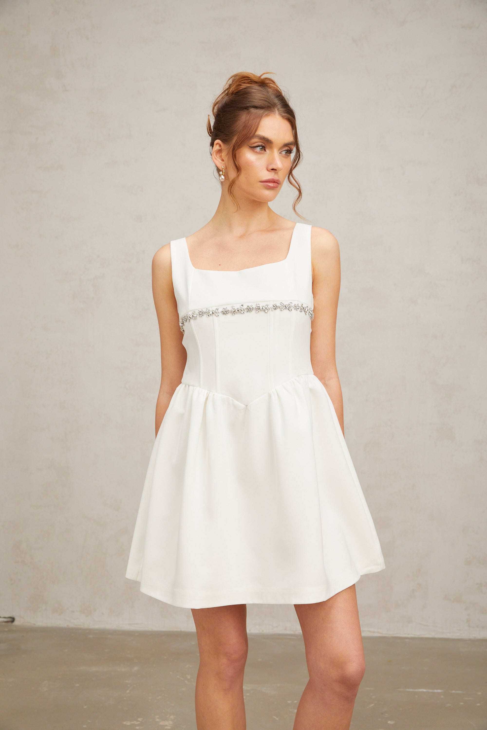 Flavia white crystal-embellished mini dress