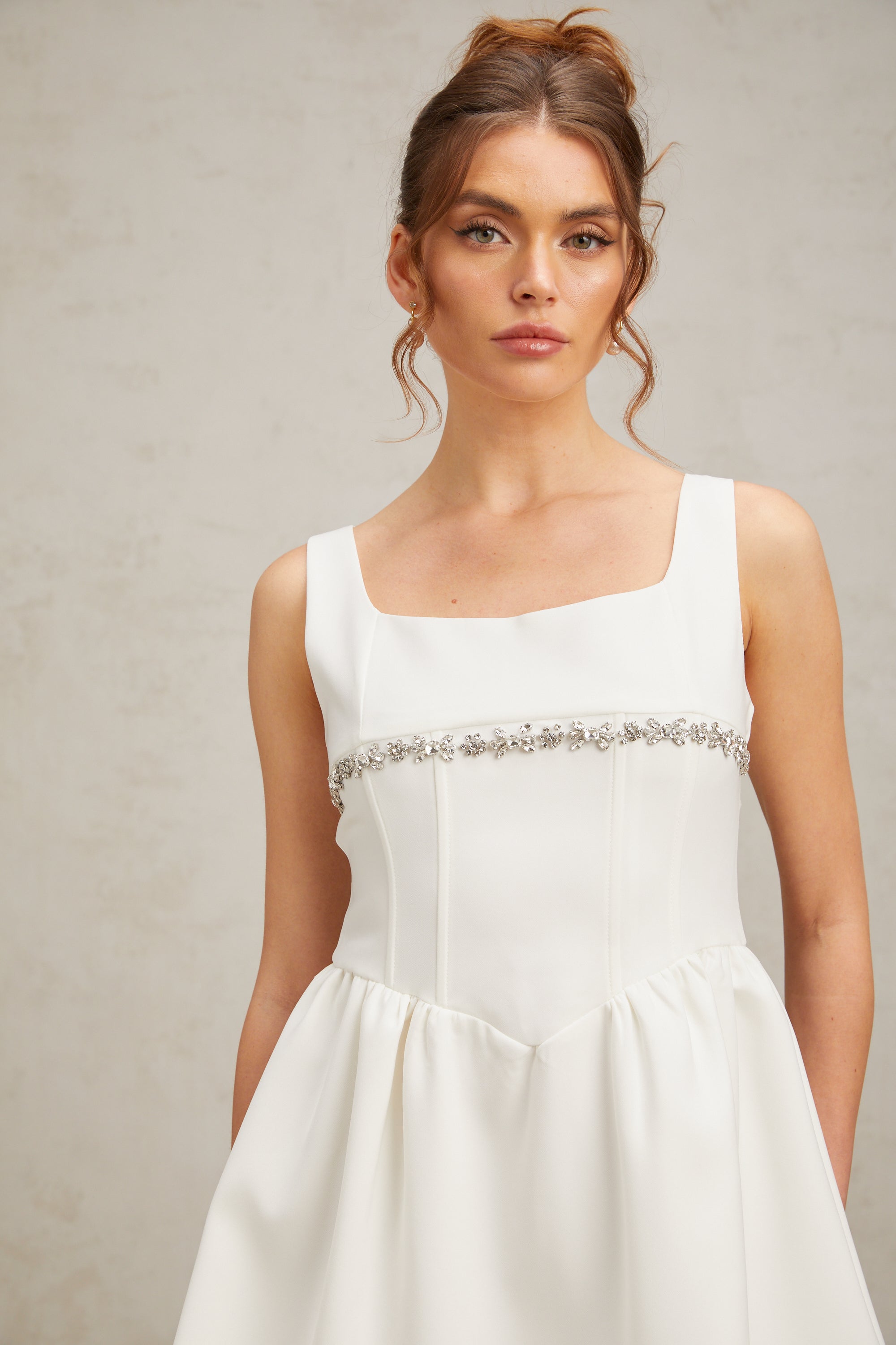 Flavia white crystal-embellished mini dress