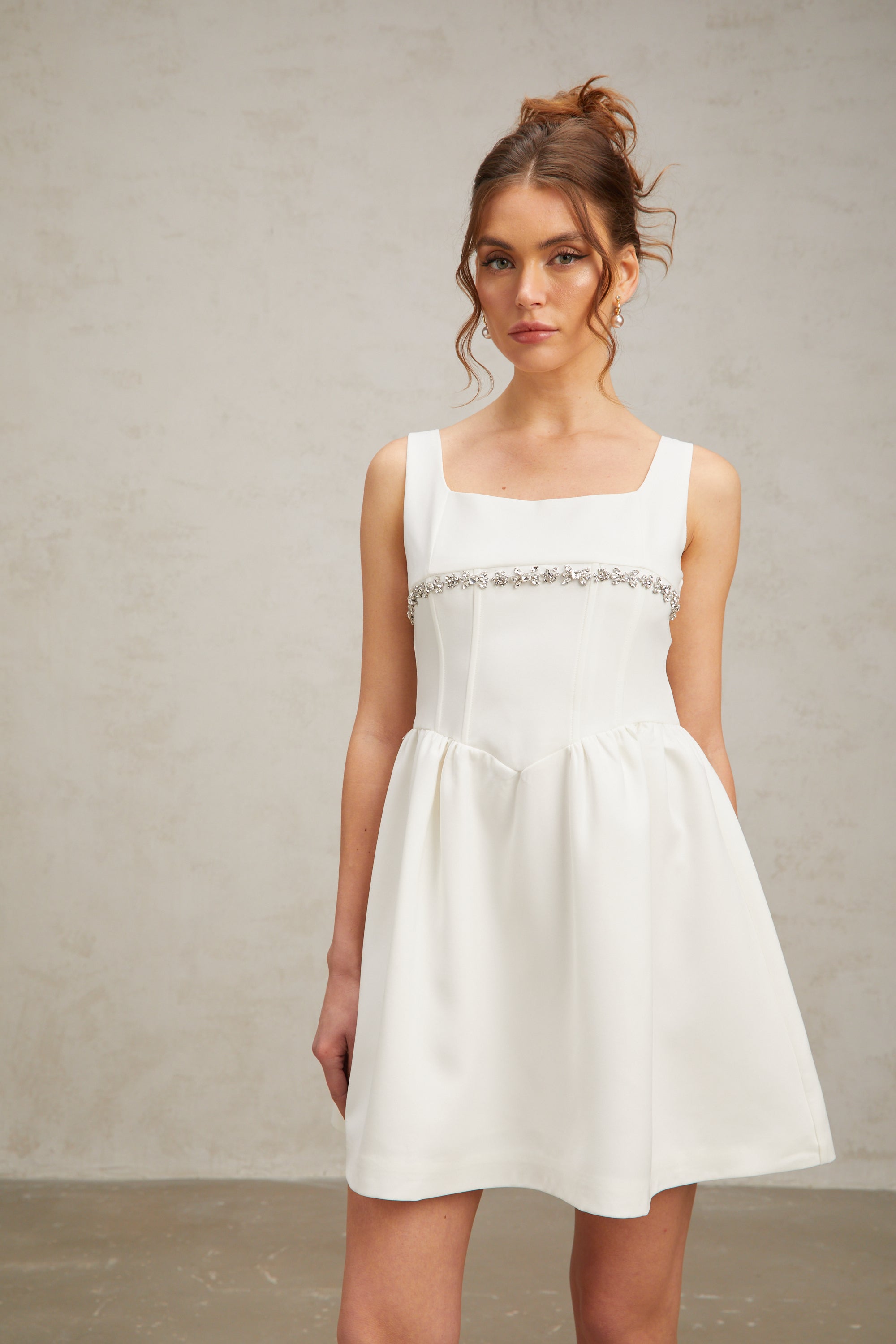 Flavia white crystal-embellished mini dress