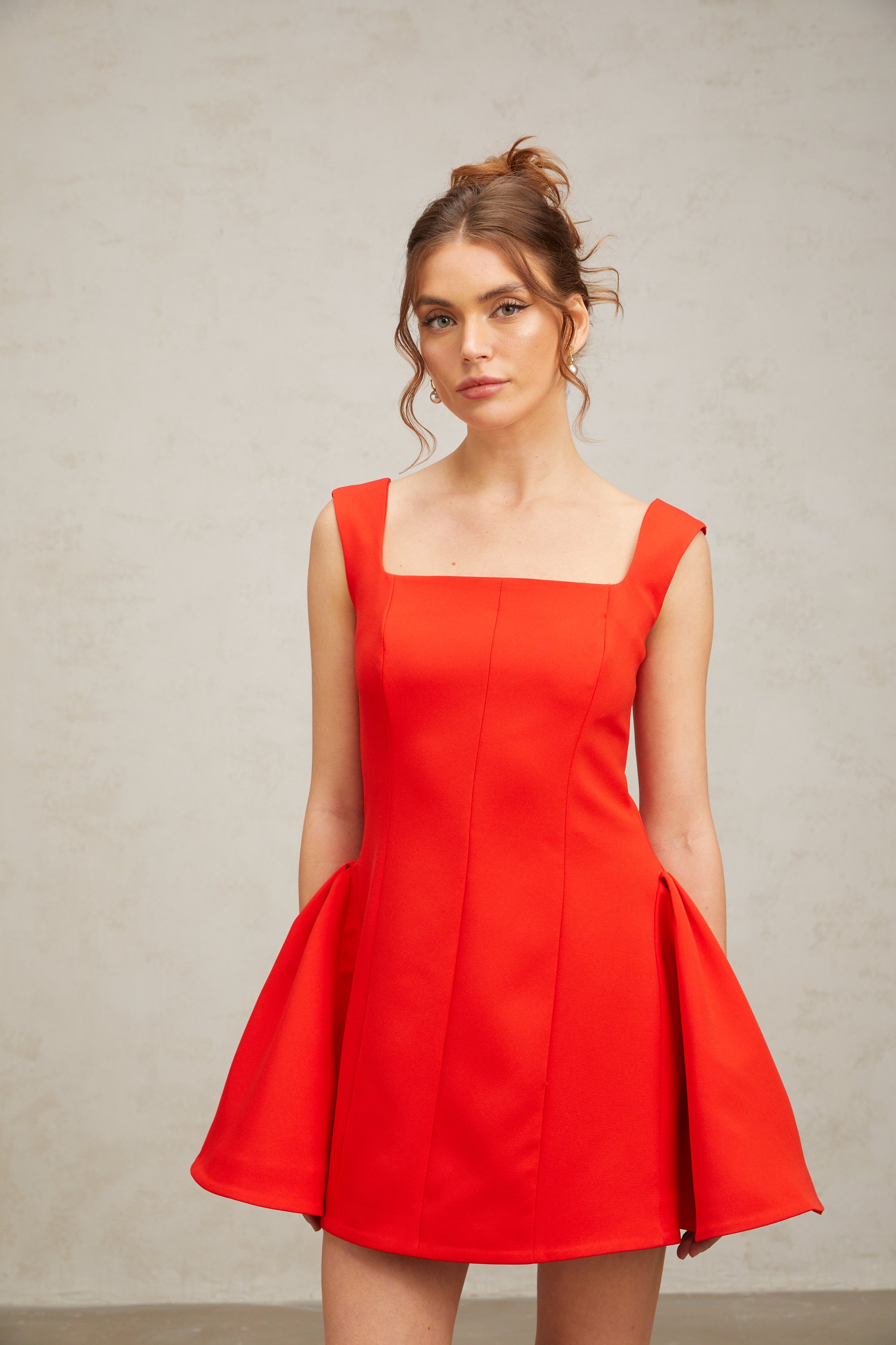 Margherita red square-neck puff mini dress