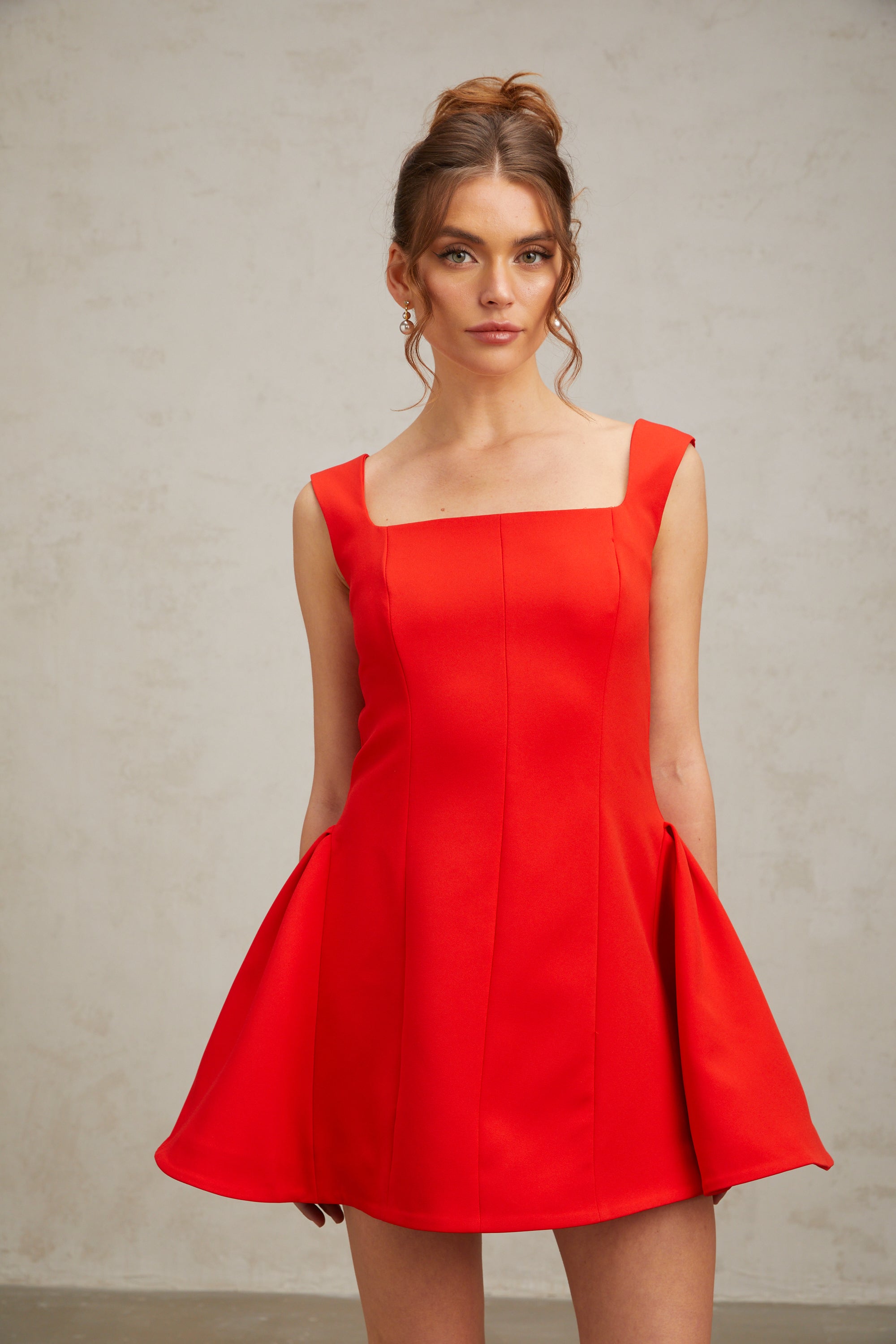 Margherita red square-neck puff mini dress