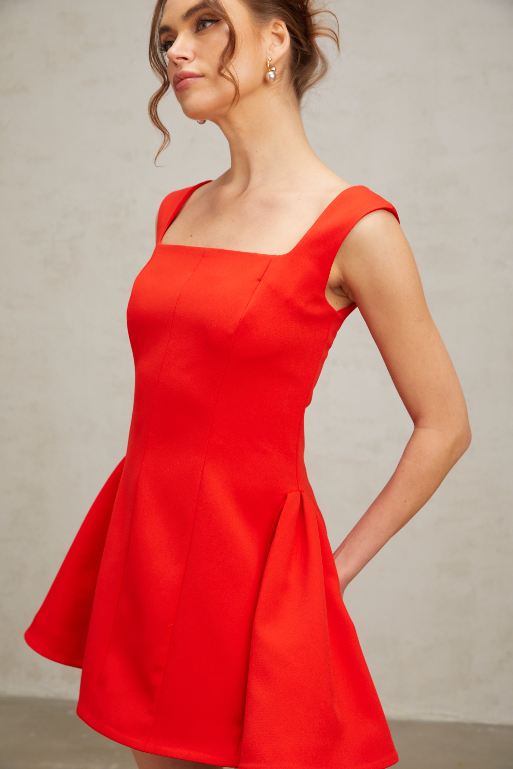 Margherita red square-neck puff mini dress