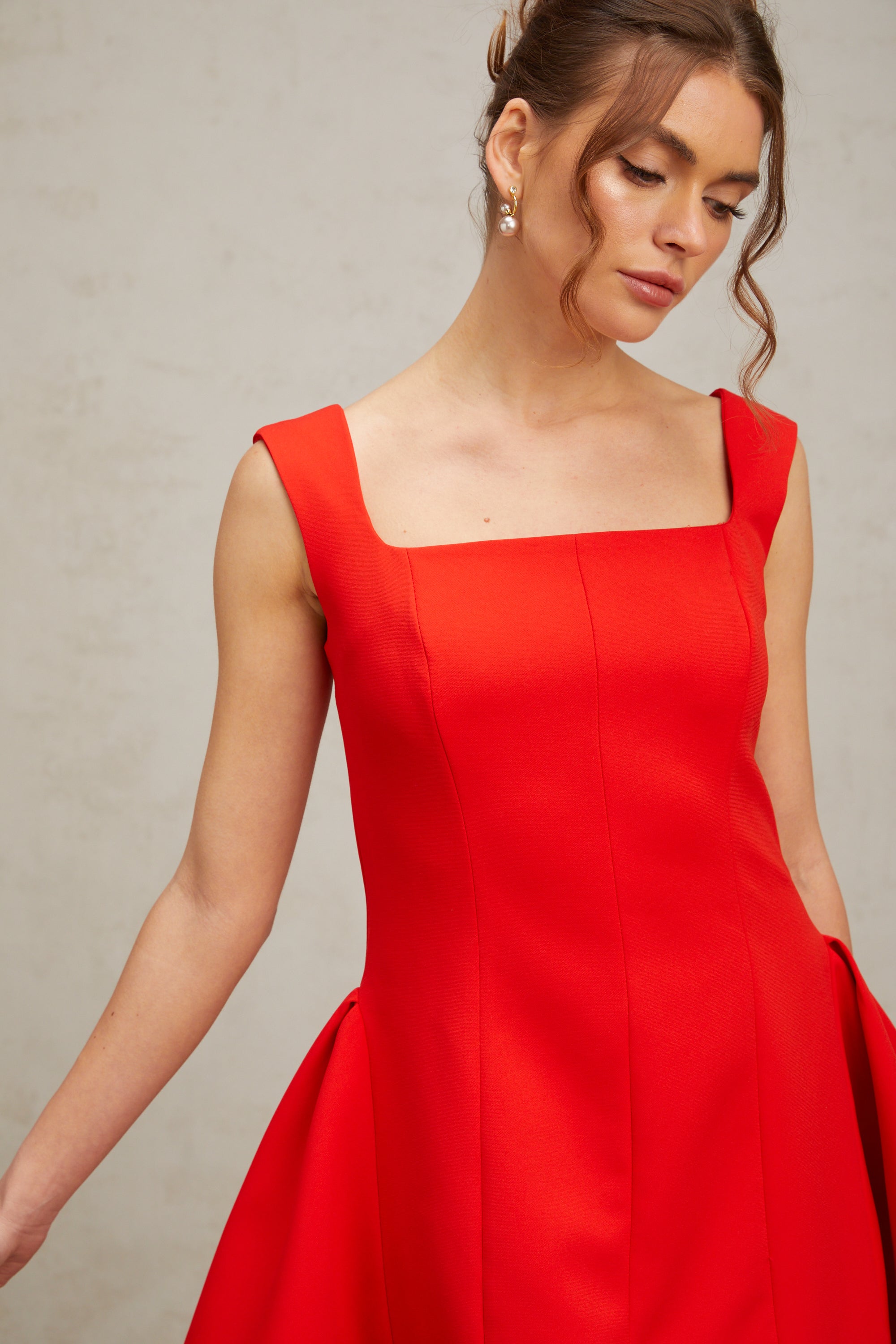 Margherita red square-neck puff mini dress