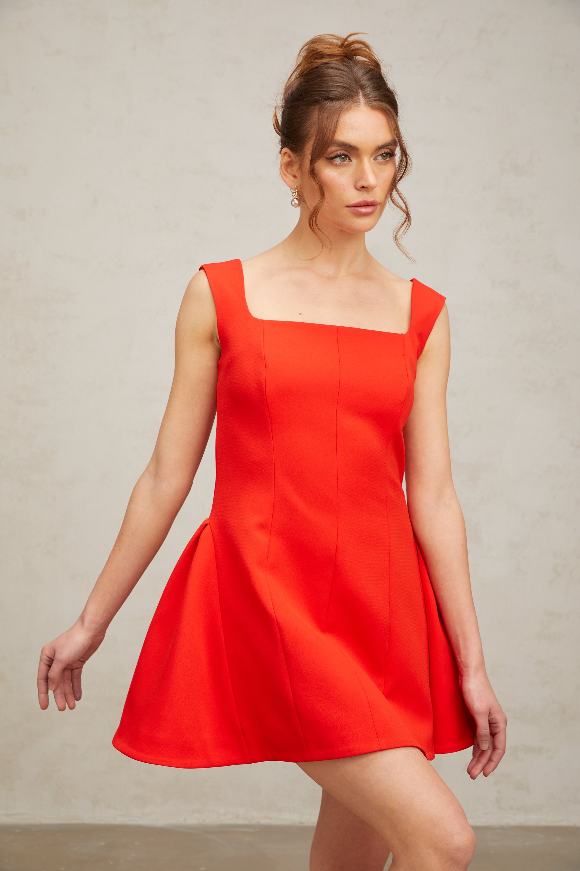 Margherita red square-neck puff mini dress