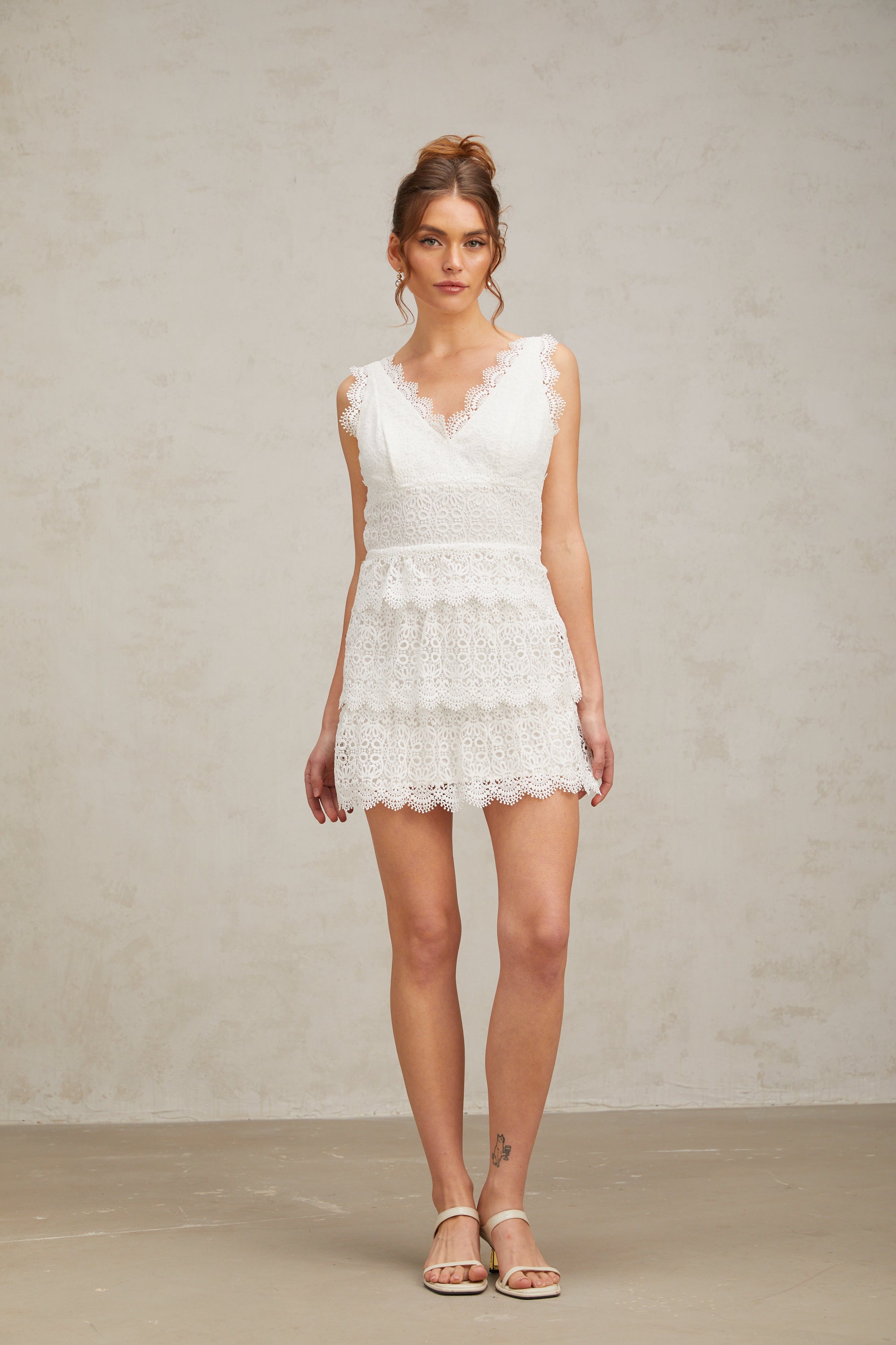 Lucie white lace tiered mini dress