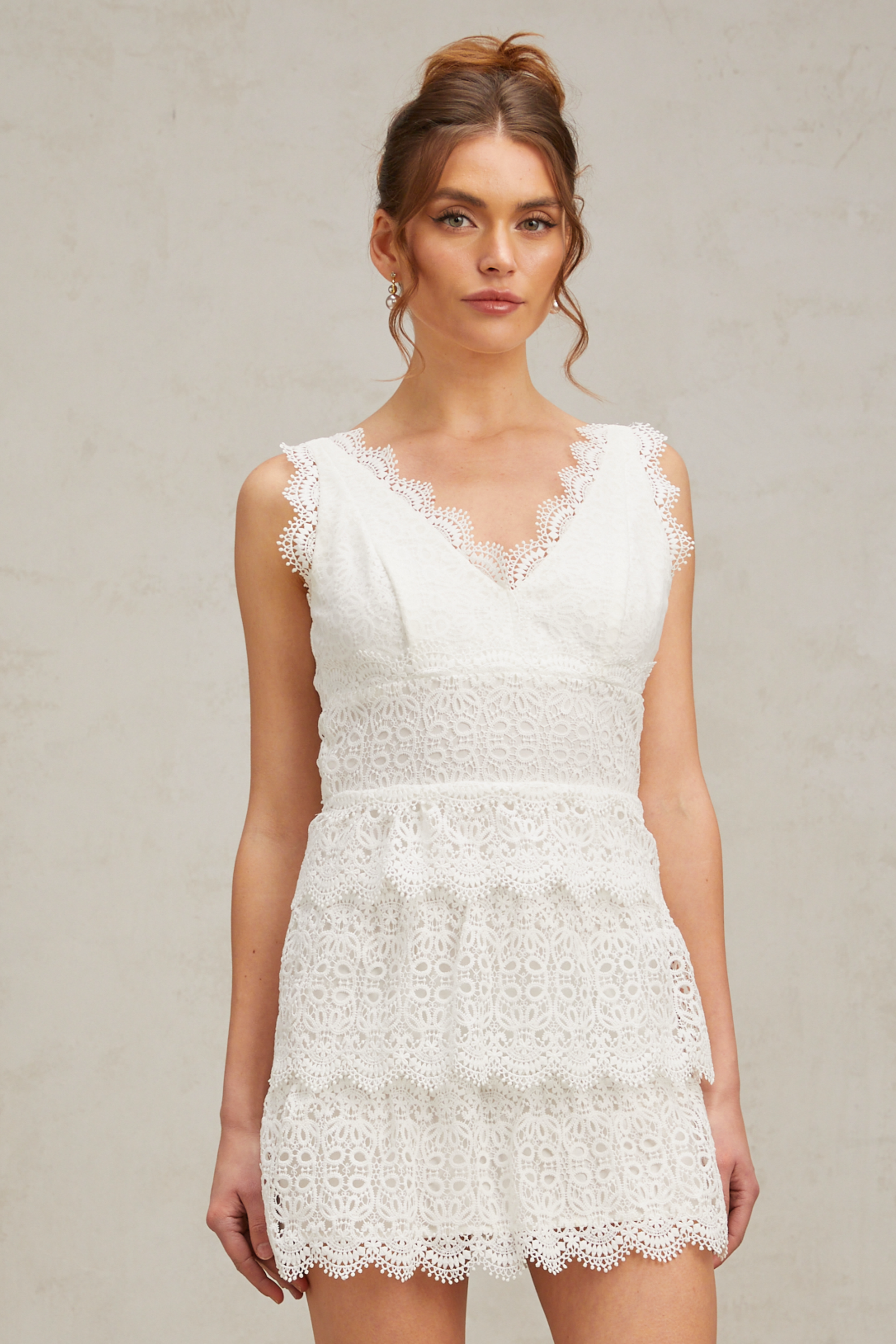 Lucie white lace tiered mini dress