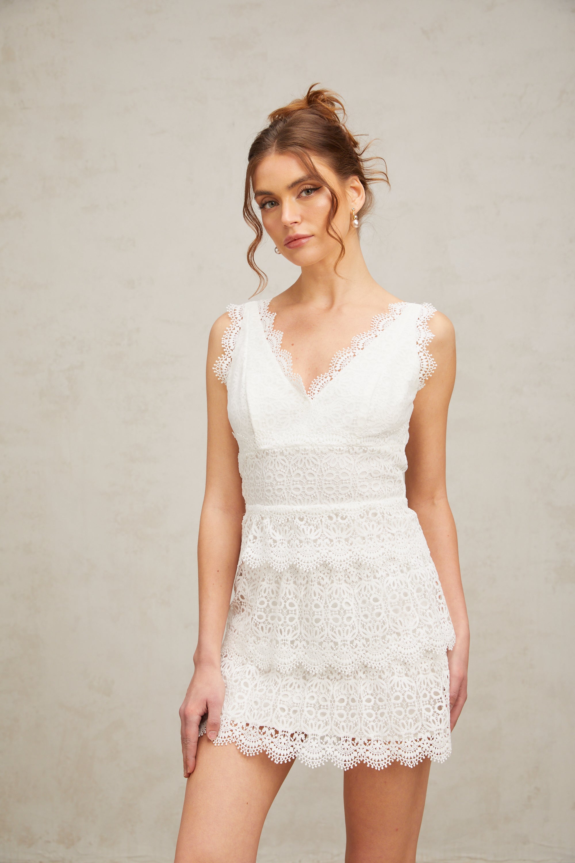 Lucie white lace tiered mini dress